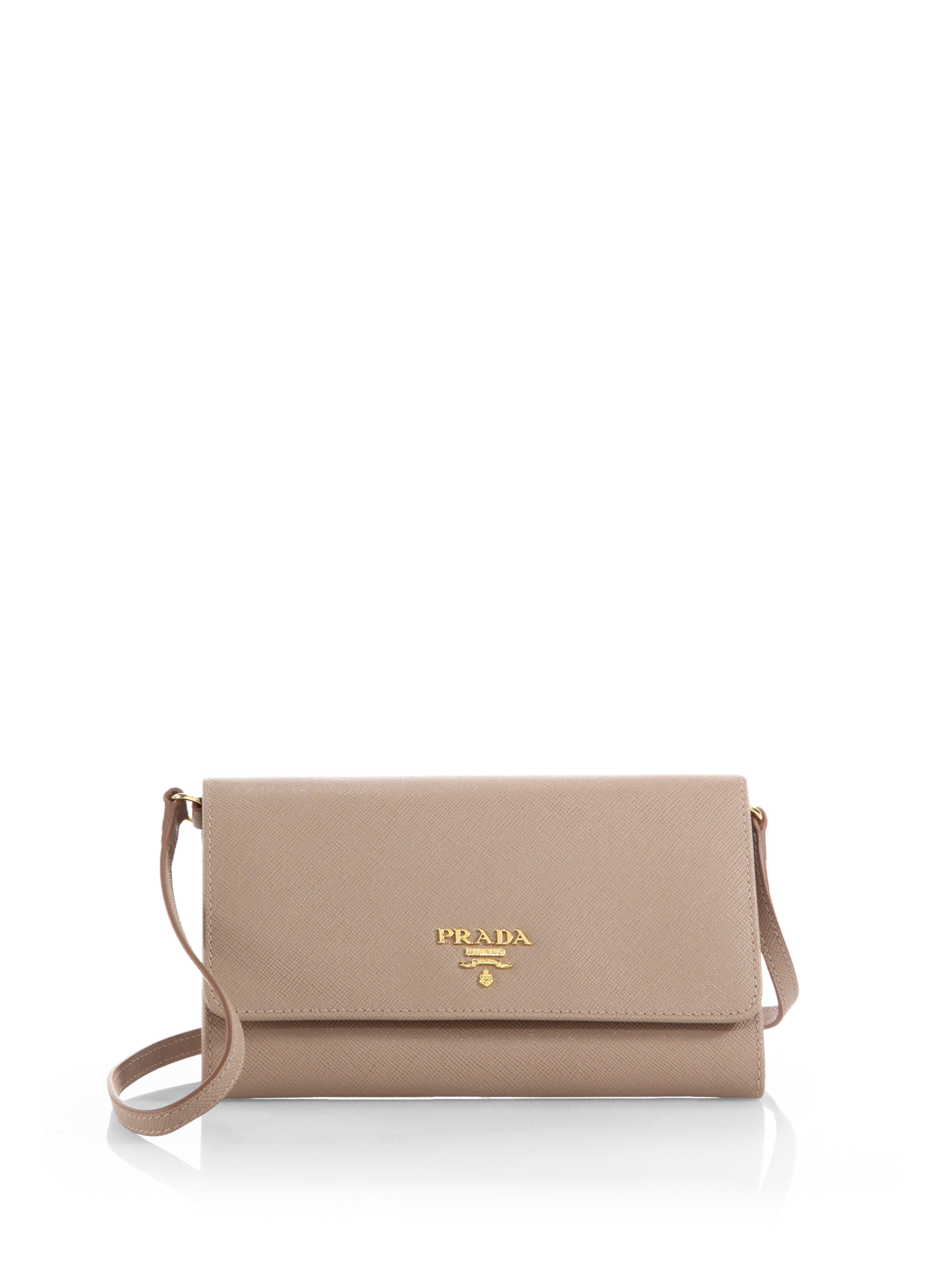 Prada Saffiano Mini Crossbody Bag in Natural | Lyst