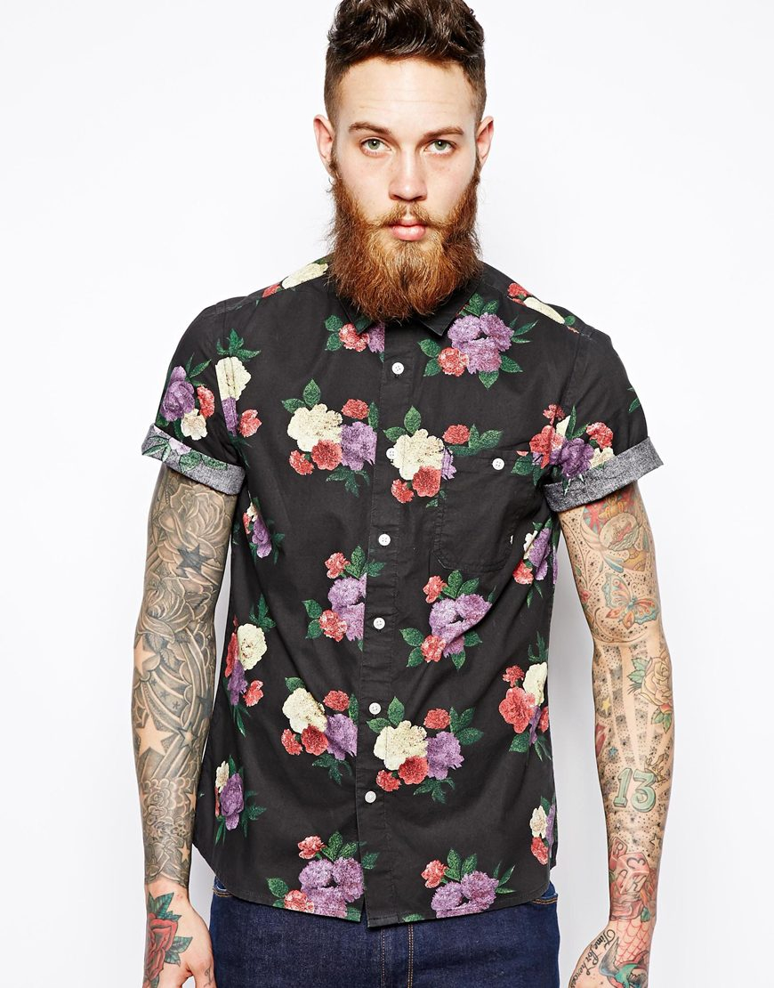 Lyst - Asos Shirt in Short Sleeve with Floral Print in Black for Men