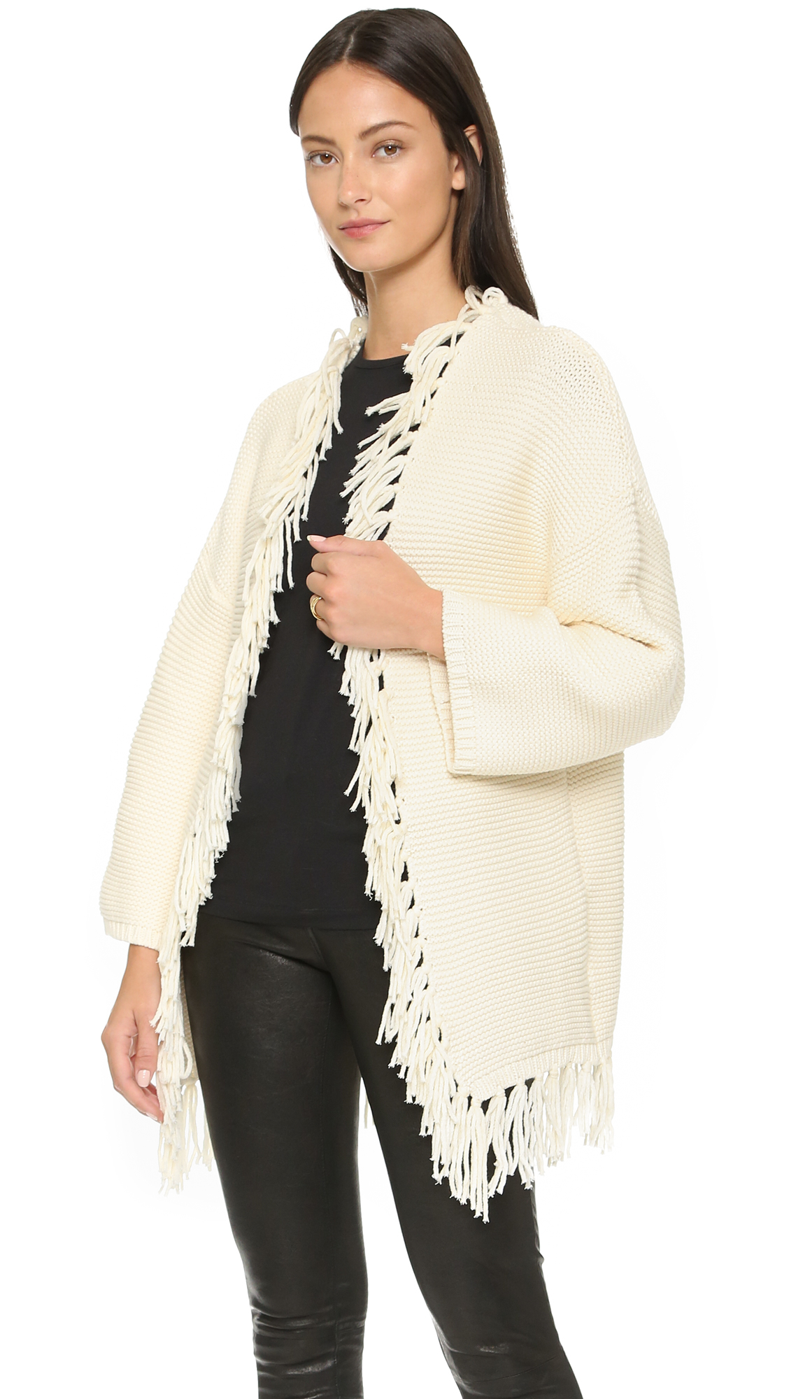 cream fringe cardigan