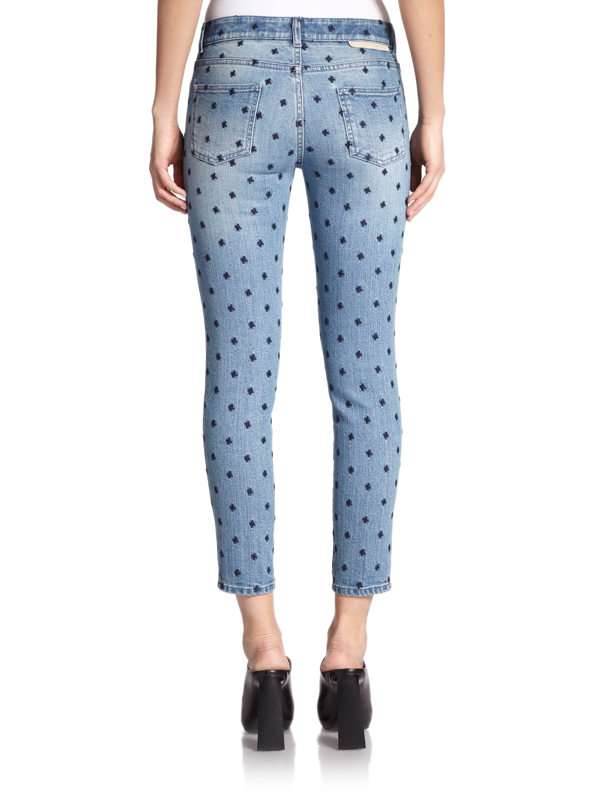 Stella McCartney Denim Embroidered Skinny Boyfriend Jeans in Grey (Blue) - Lyst