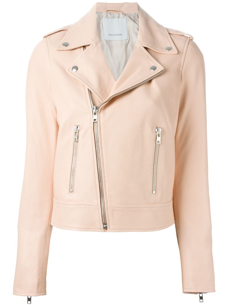Scanlan Theodore Leather Classic Biker Jacket In Pink