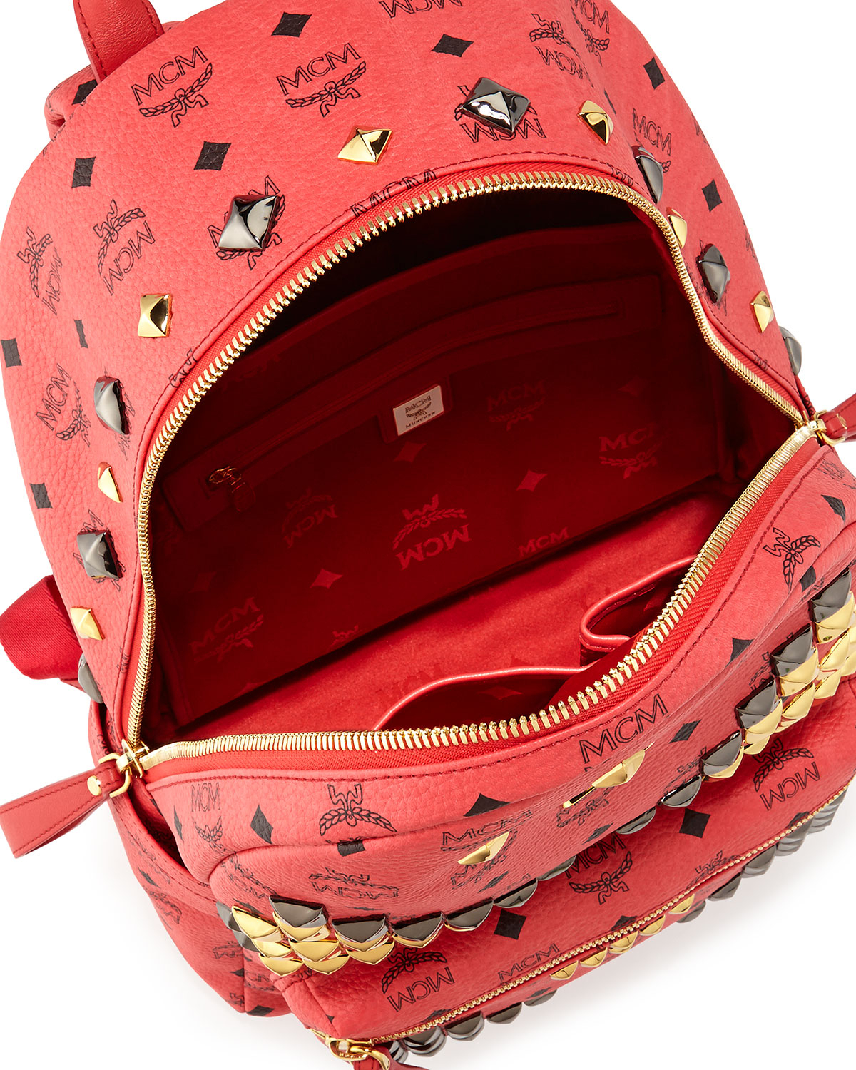 MCM Canvas Stark Visetos Men's Medium Studded Backpack in Red for Men