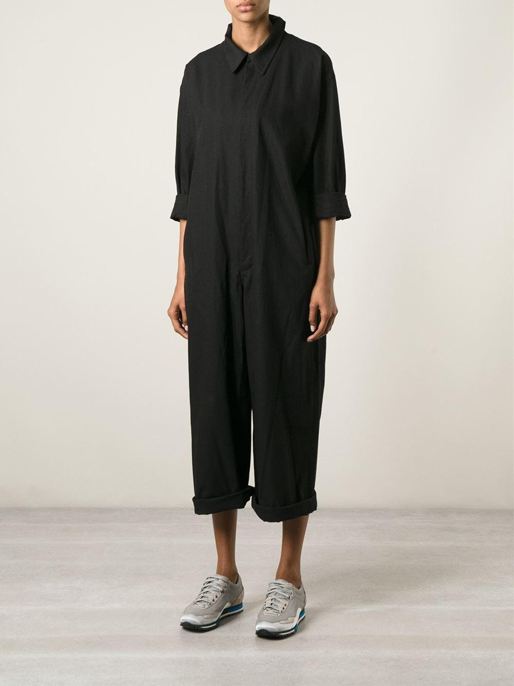 Yohji Yamamoto Cotton Front Back Zip Overalls in Black - Lyst