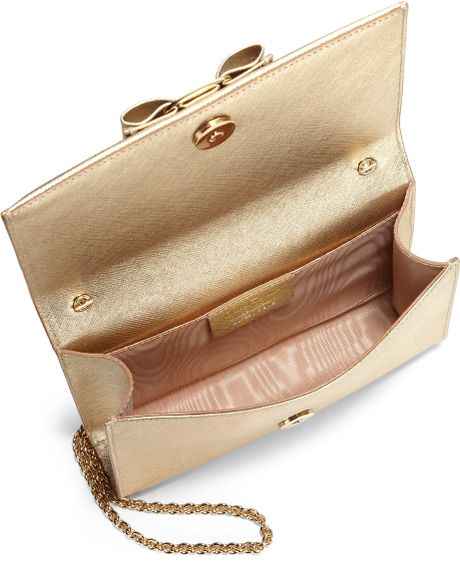 Ferragamo Miss Vara Bow Metallic Mini Shoulder Bag in Gold | Lyst