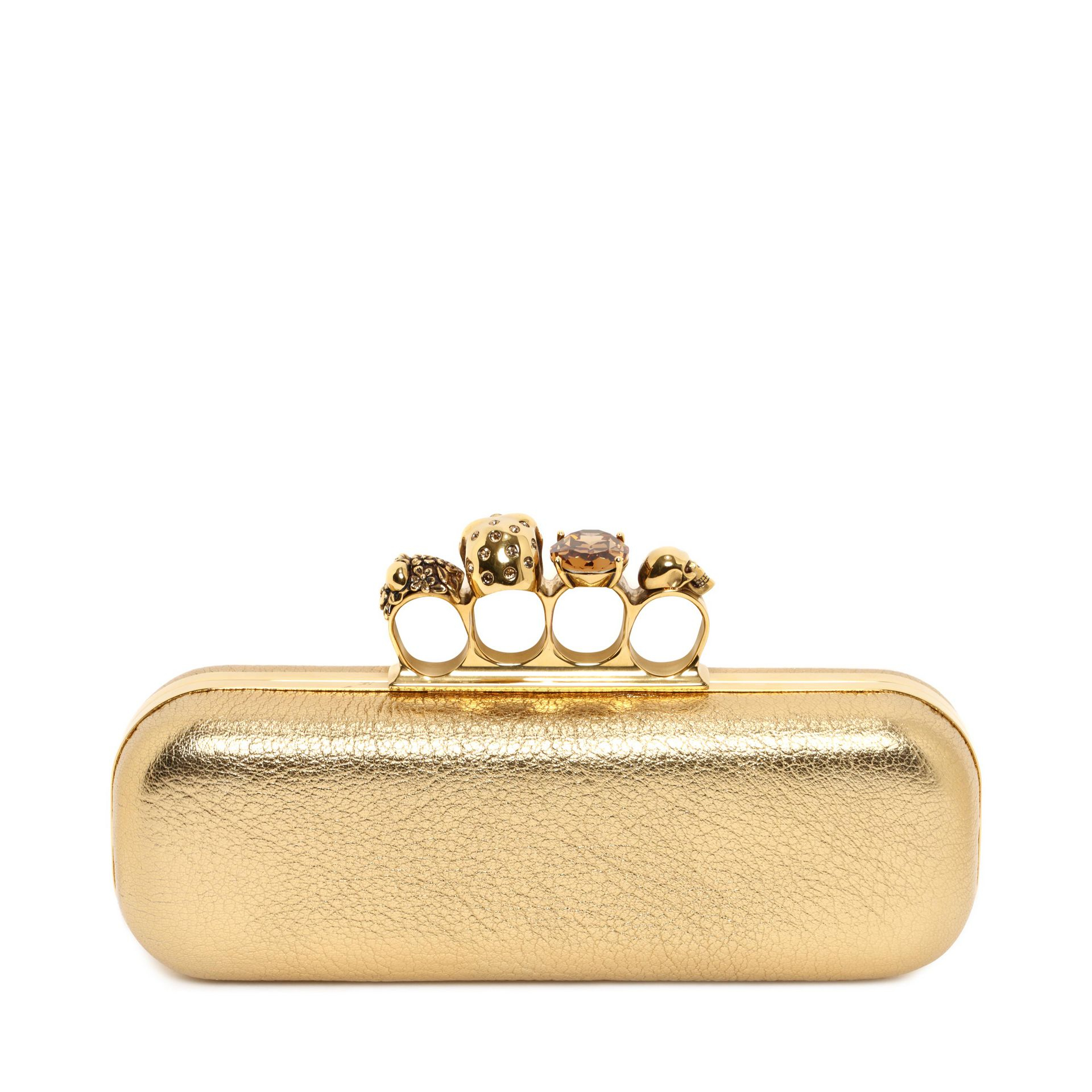 Alexander McQueen Metallic Grainy Leather Knuckle Box Clutch | Lyst