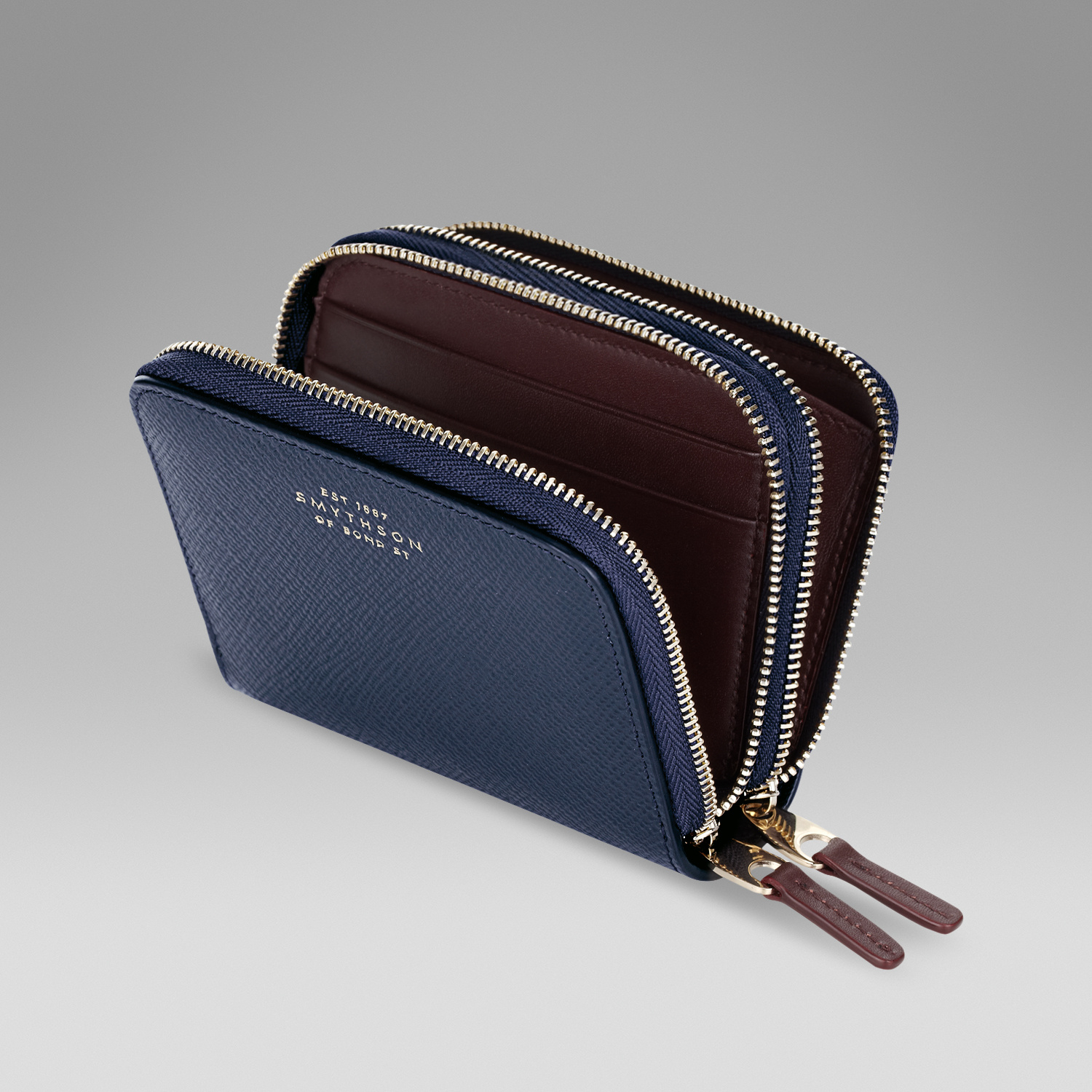 Smythson Leather Double Zip Coin Purse in Navy (Blue) - Lyst