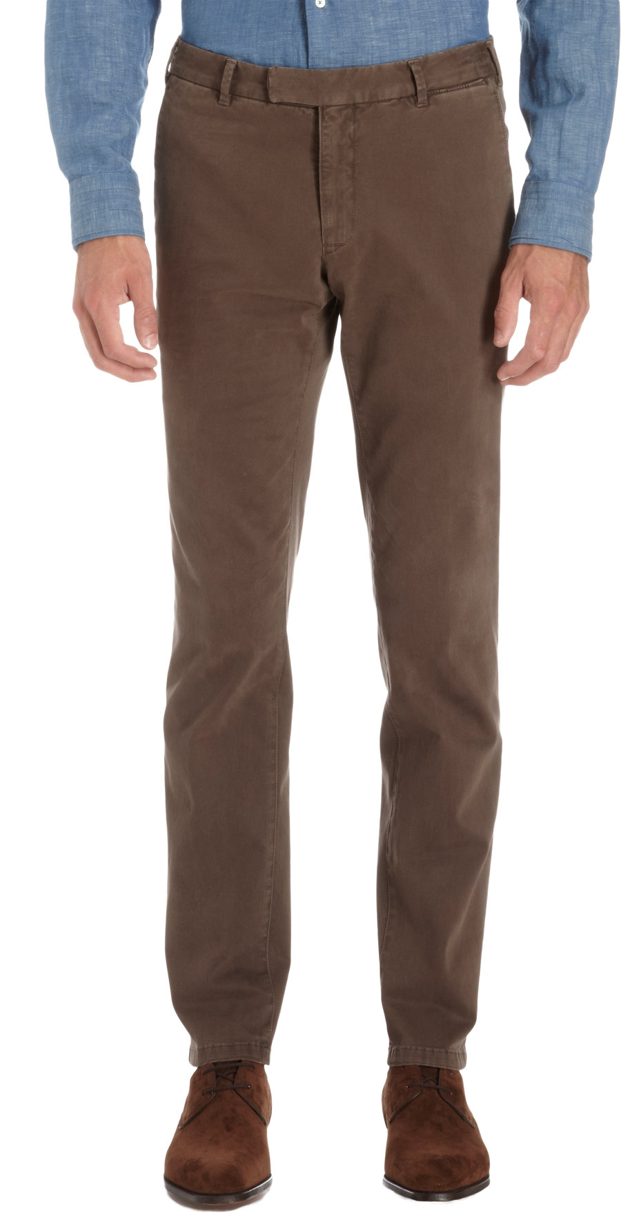 brown leather straight leg trousers
