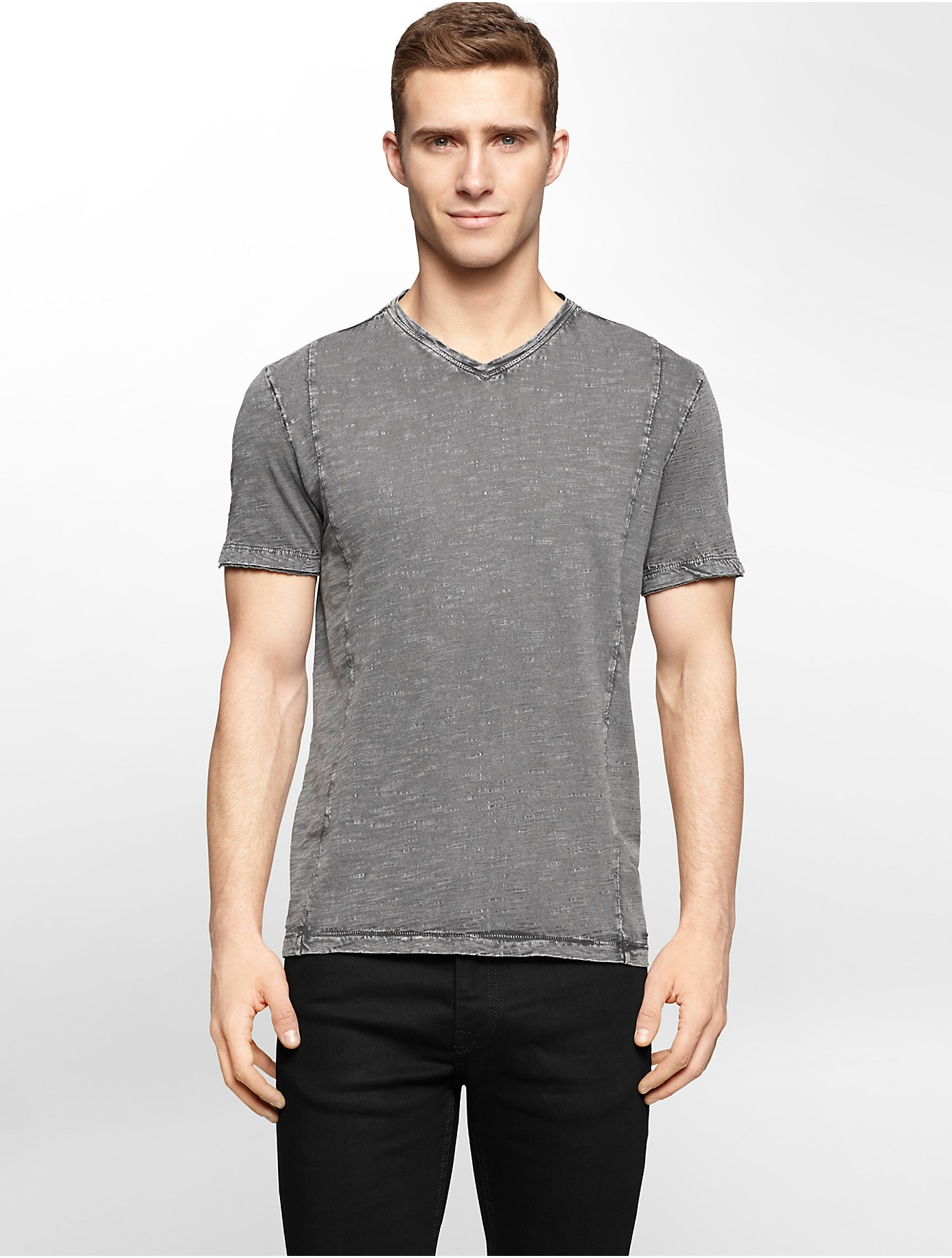 calvin klein slim fit v neck t shirts yellow