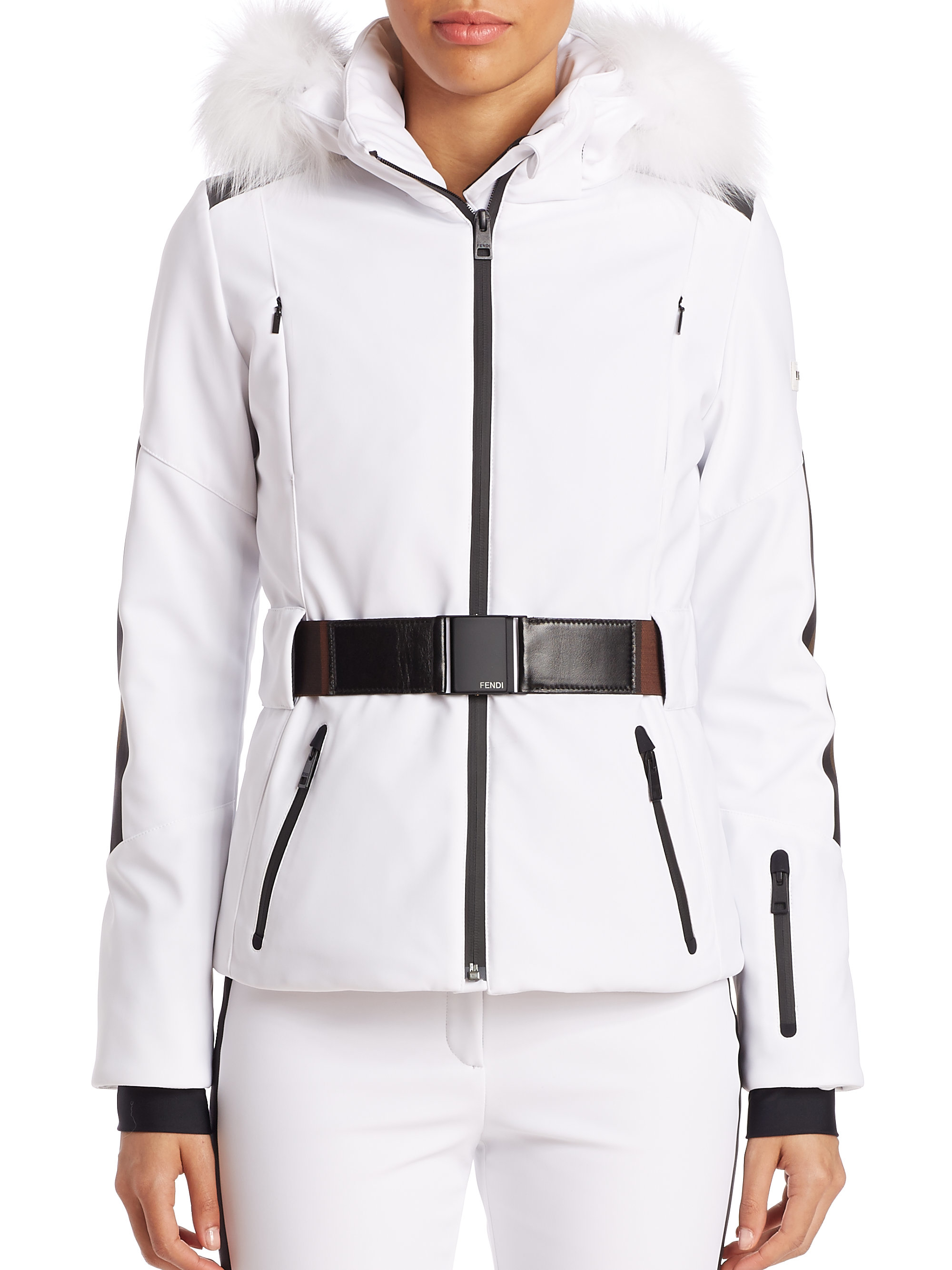 Fendi Pequin Fur-trim Ski Jacket in White | Lyst