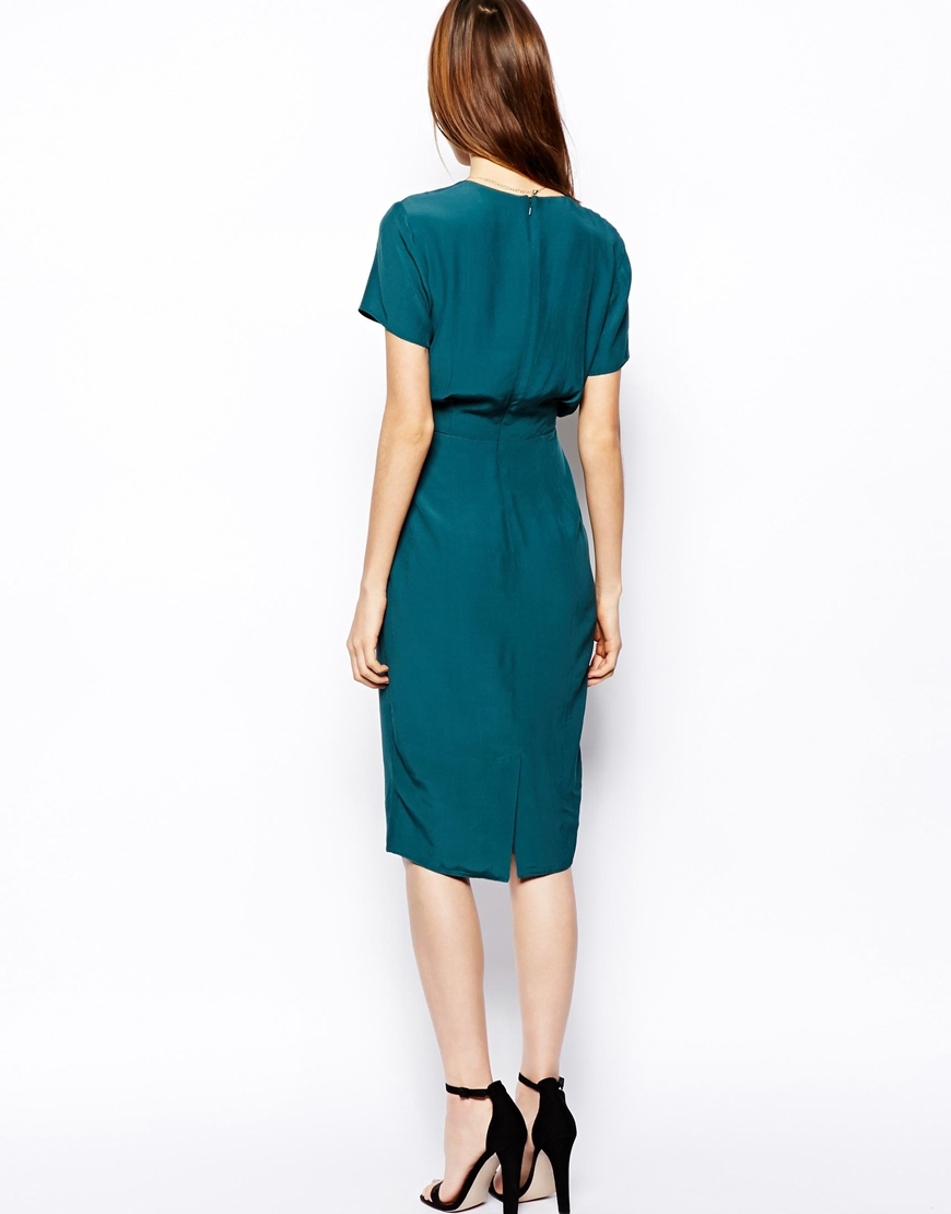 Lyst - Asos Midi Tulip Dress With Wrap Front in Blue