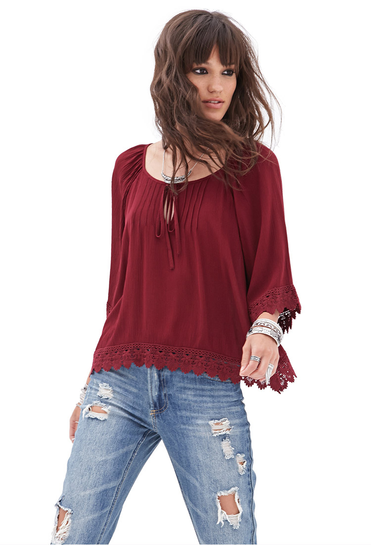 burgundy peasant top
