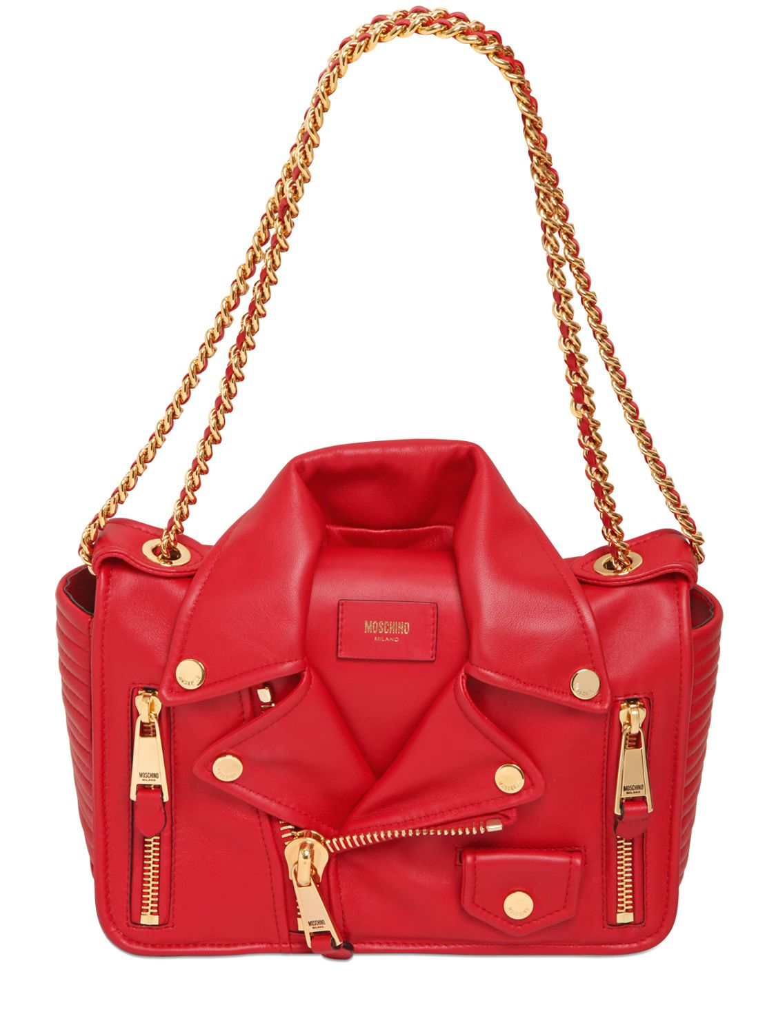 Moschino Biker Jacket Nappa Leather Shoulder Bag in Red - Lyst