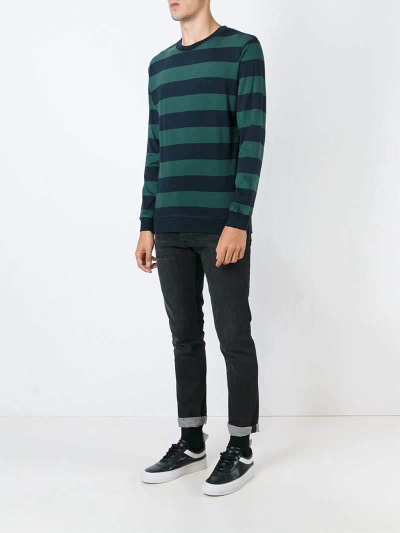 black green striped long sleeve shirt