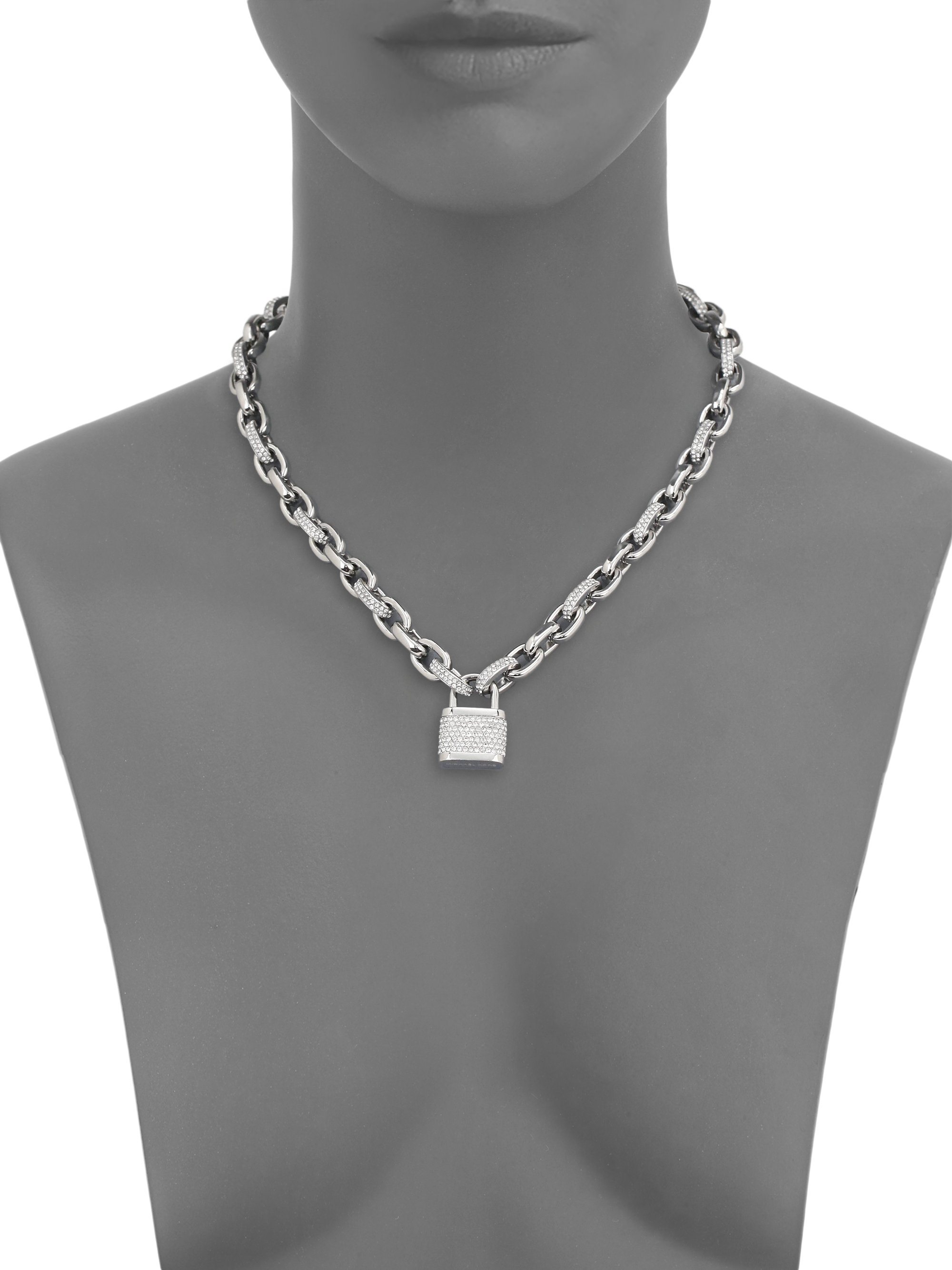 Michael Kors Pav&Eacute; Padlock Chain Necklace/Silvertone in Metallic -  Lyst