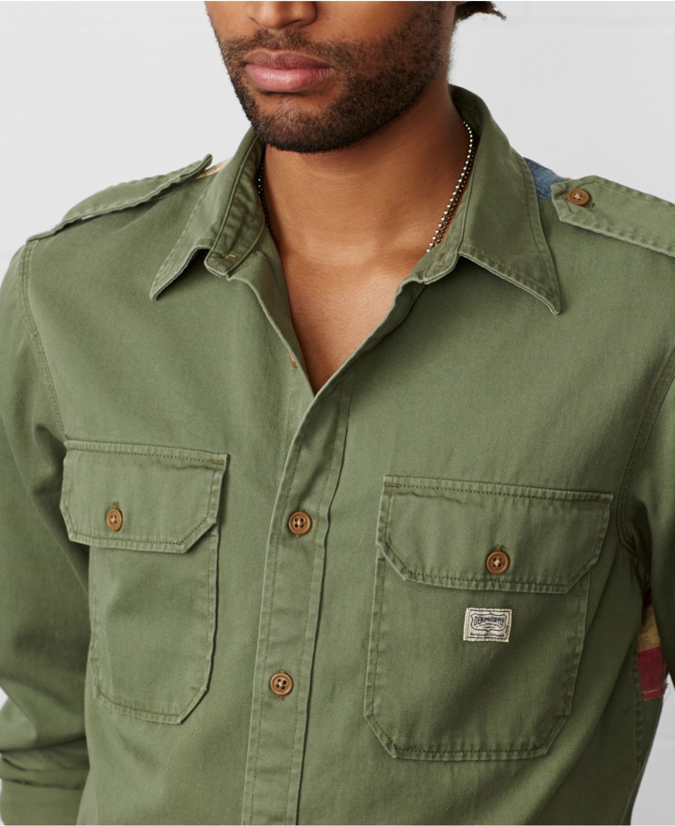Denim & Supply Ralph Lauren Flag-Back Military Shirt in Green for Men | Lyst