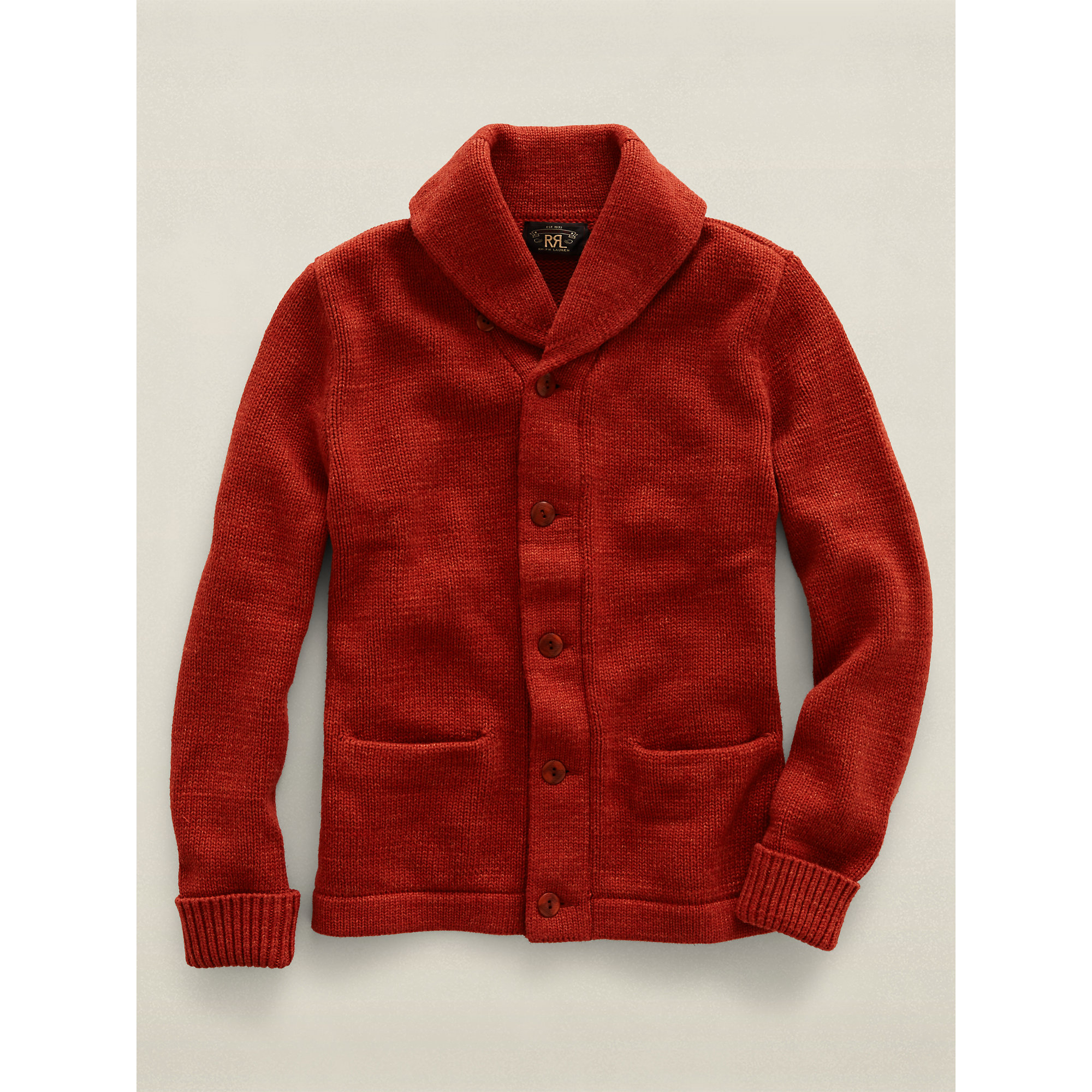 red shawl collar cardigan