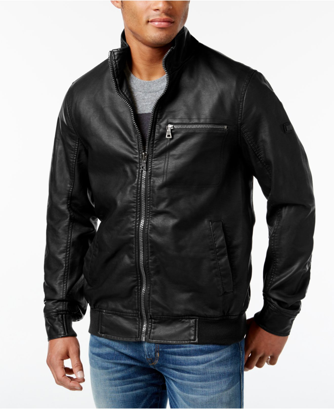 Inc international concepts Men&#39;s Varsity Faux Leather Zip-front Jacket, Only At Macy&#39;s in Black ...