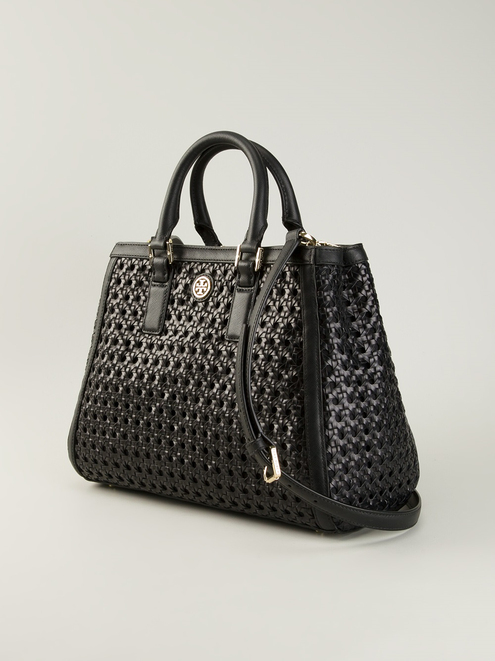 Tory Burch Woven Tote Bag in Black | Lyst