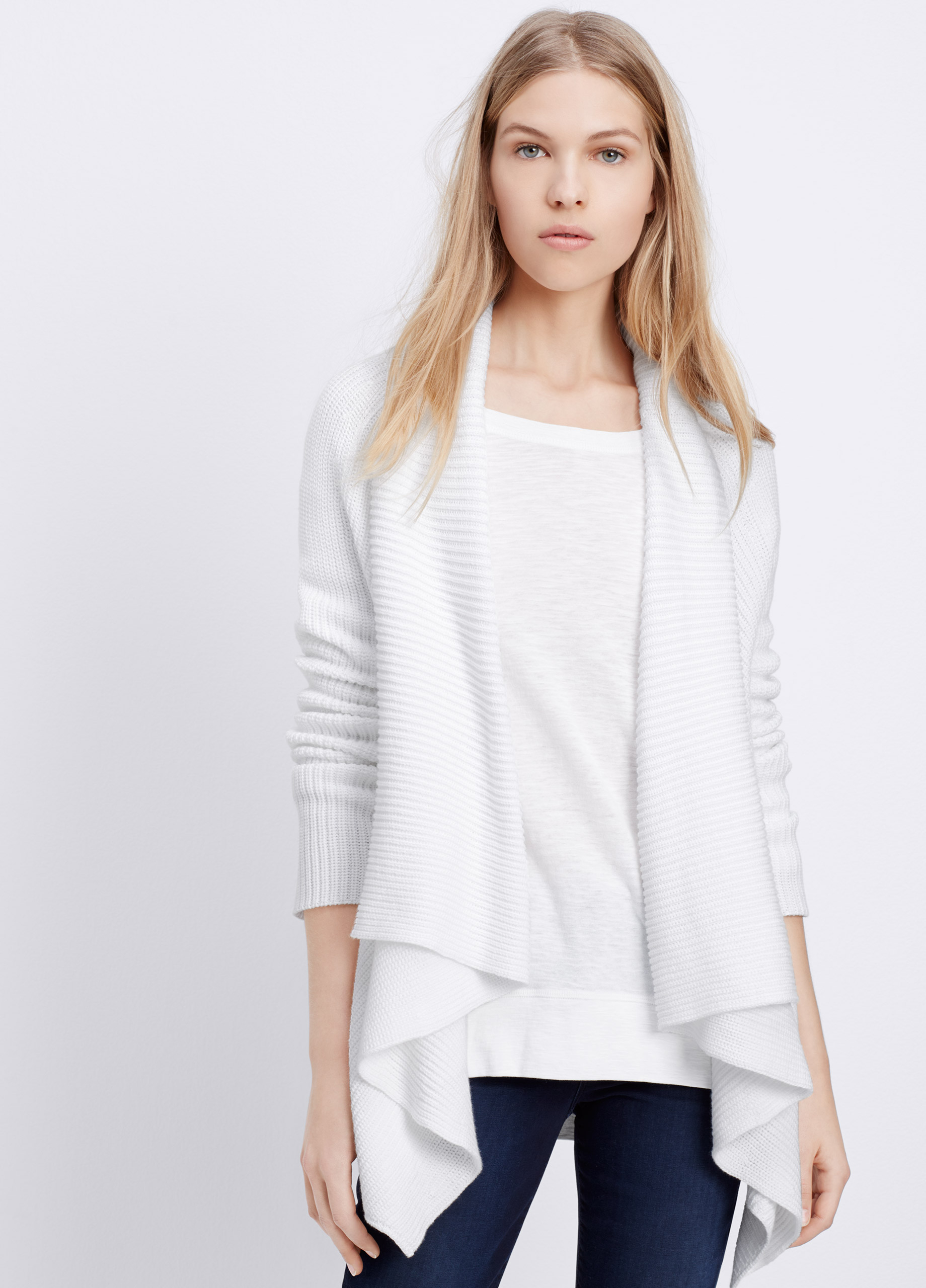 Vince Cotton Drape Front Cardigan In White Lyst