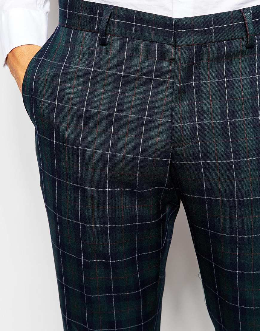 mens slim fit tartan trousers