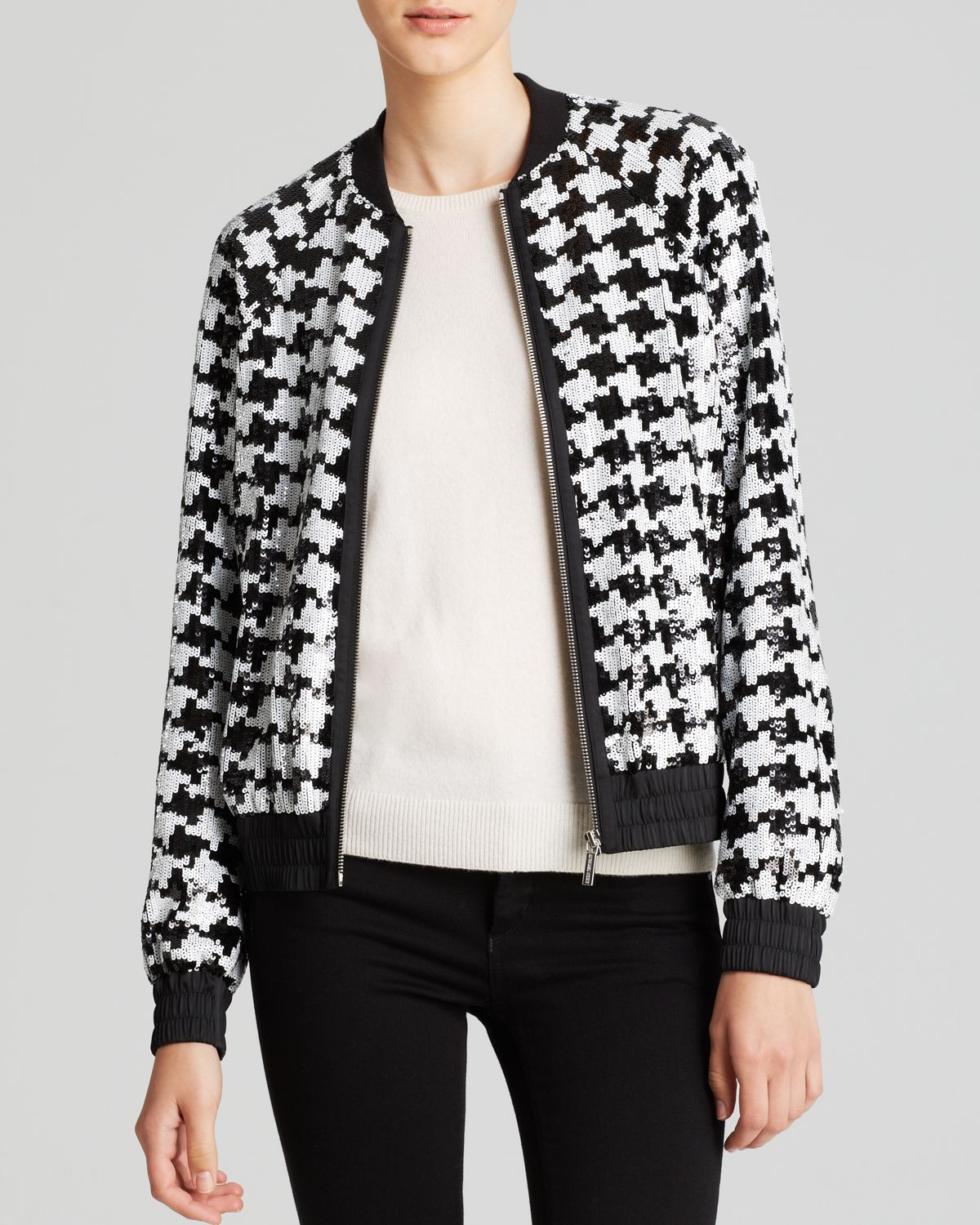MICHAEL Michael Kors Synthetic Sequined Bomber Jacket in Black Lyst