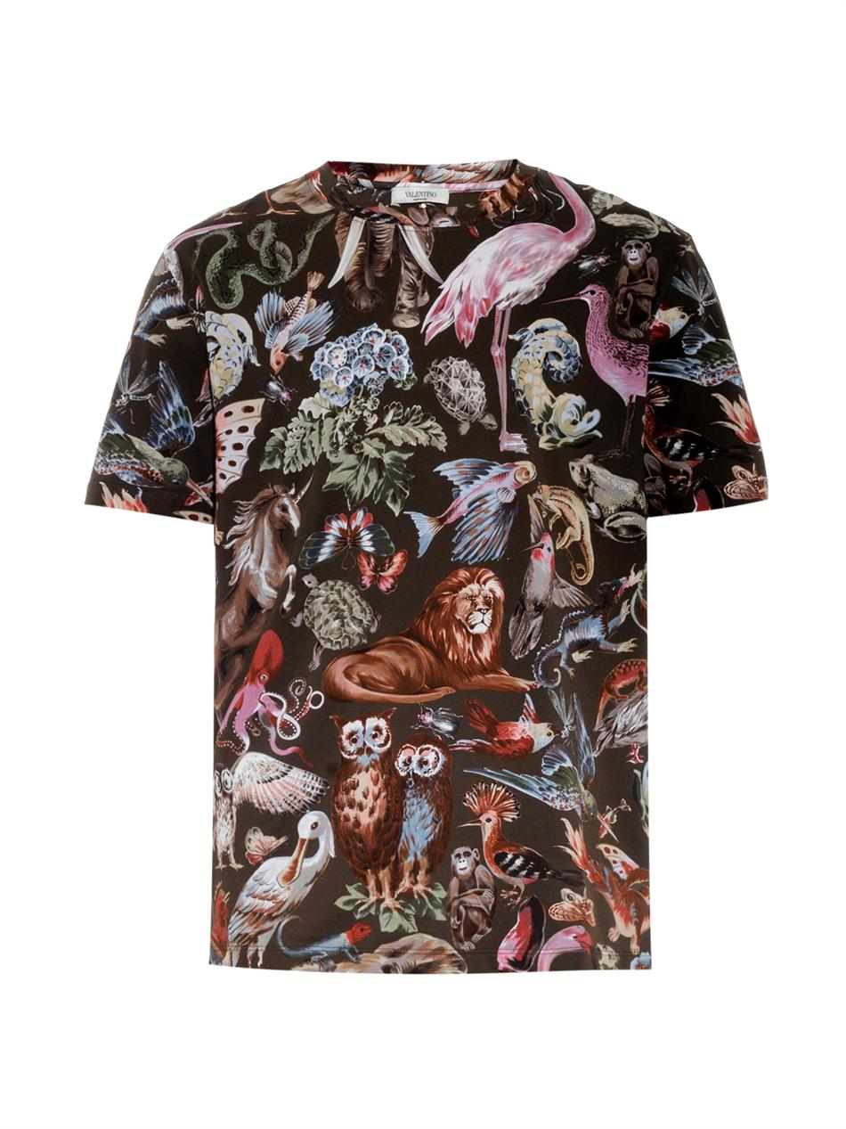 Valentino Animal-Print Cotton T-Shirt in Brown for Men | Lyst