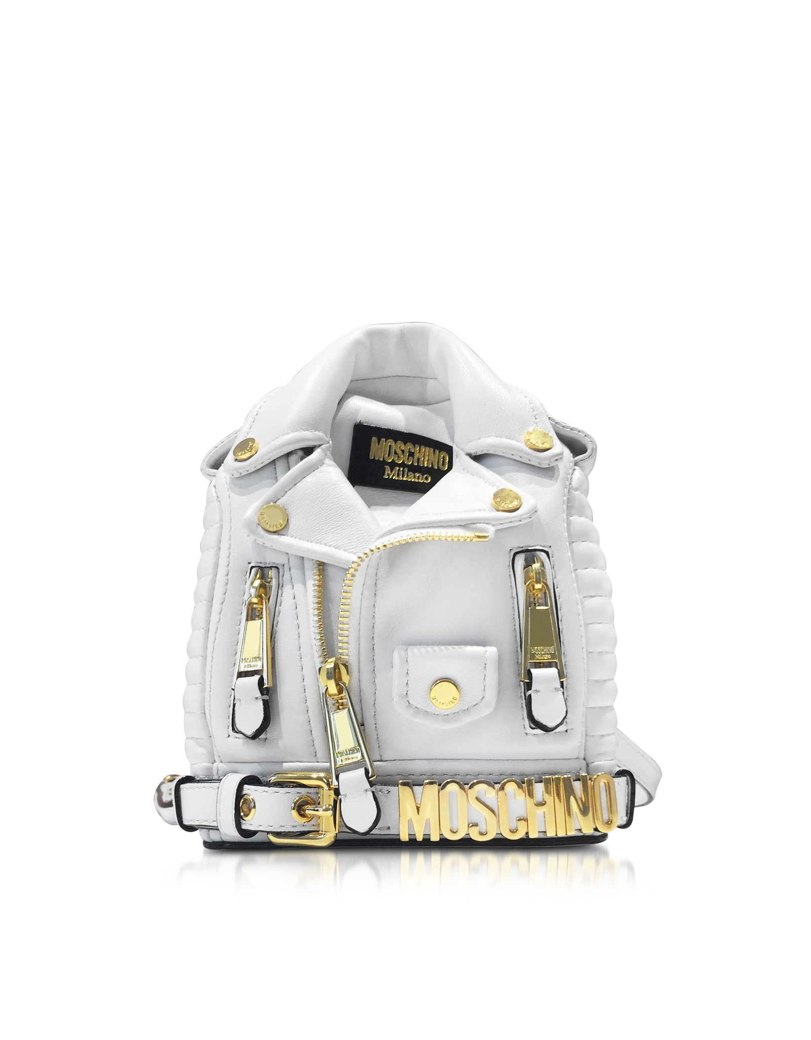 Lyst Moschino Nappa Leather Biker Jacket Backpack in White