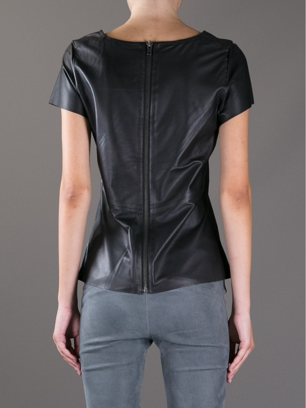 Muubaa Short Sleeve Leather T shirt in Black Lyst