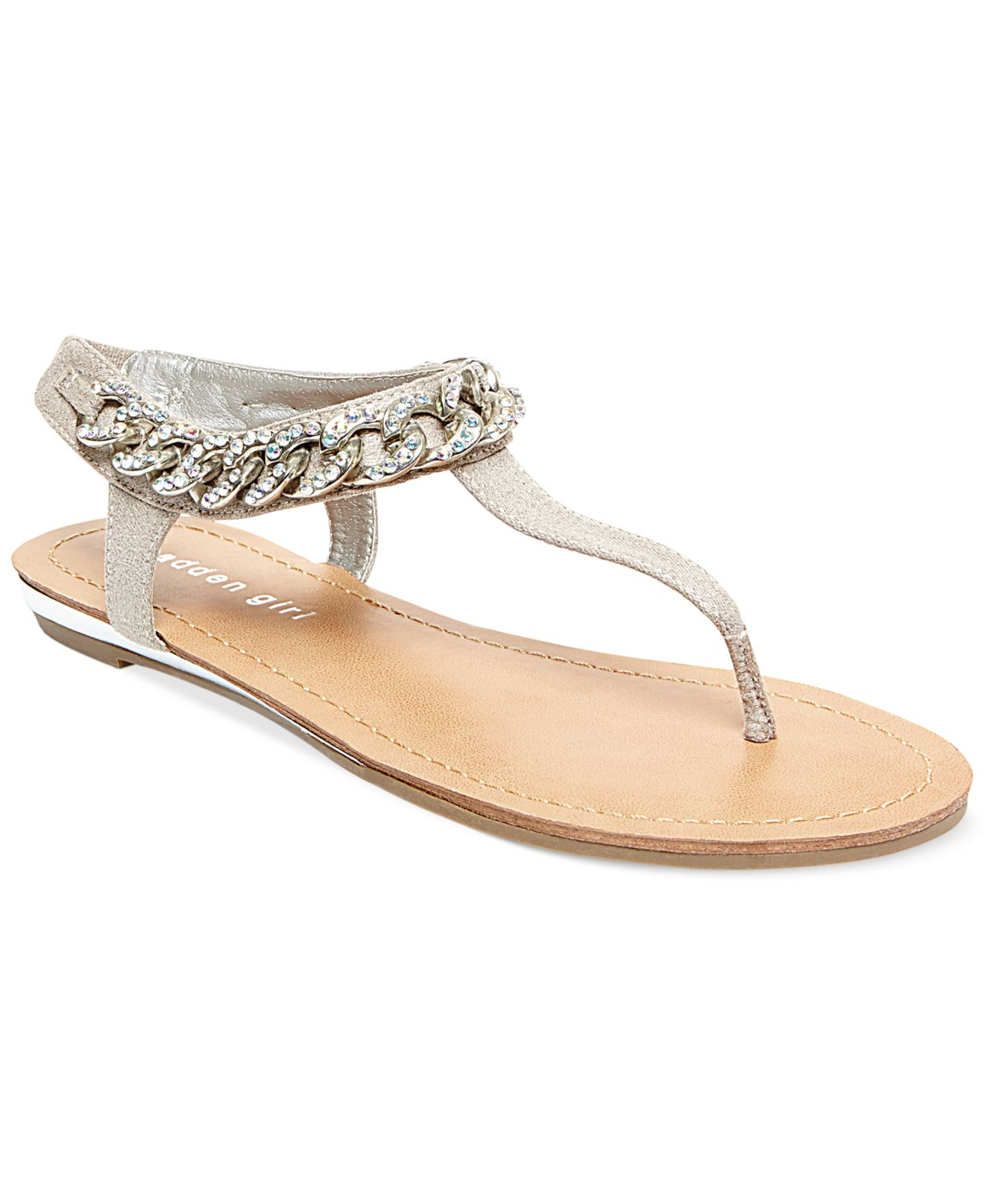 Madden girl Classic T-Strap Chain Flat Thong Sandals in Metallic | Lyst
