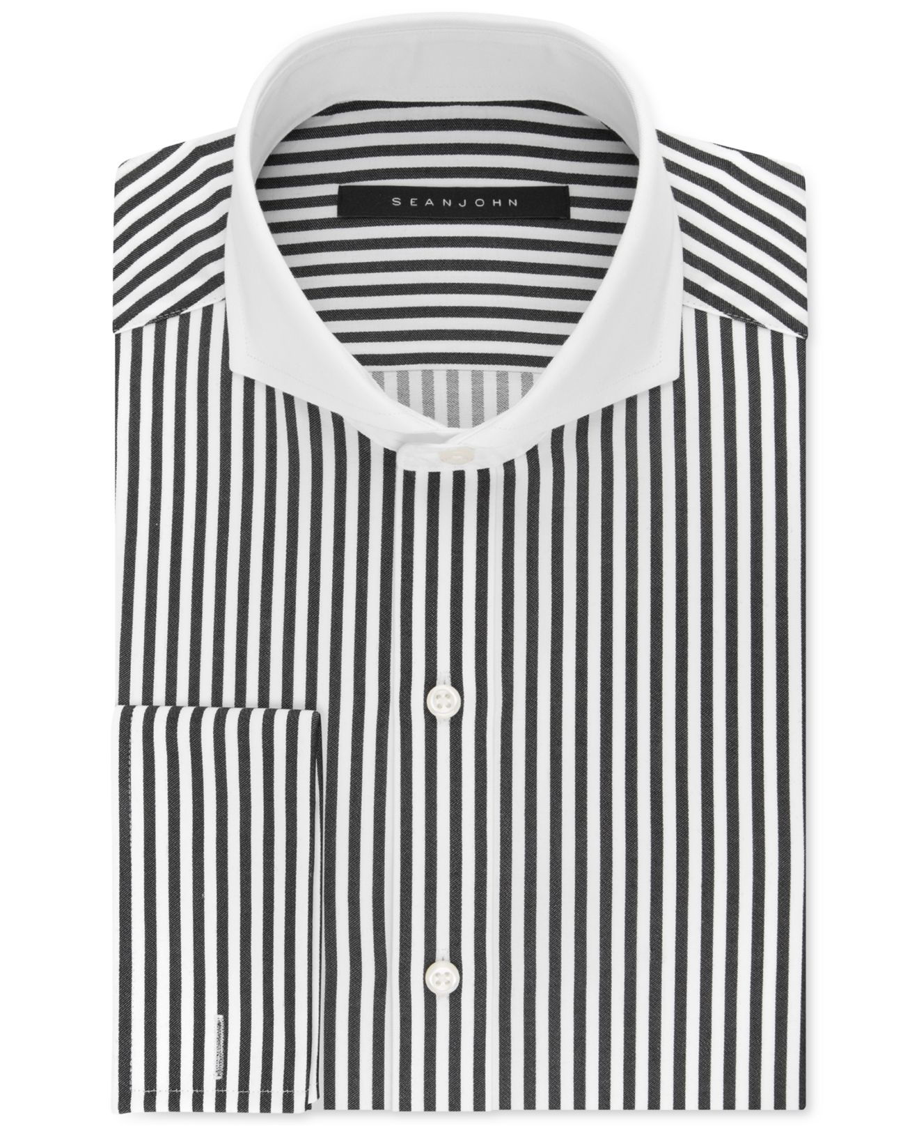 Mens Black And White Striped Dress Shirt With White Collar ~ Collar ...