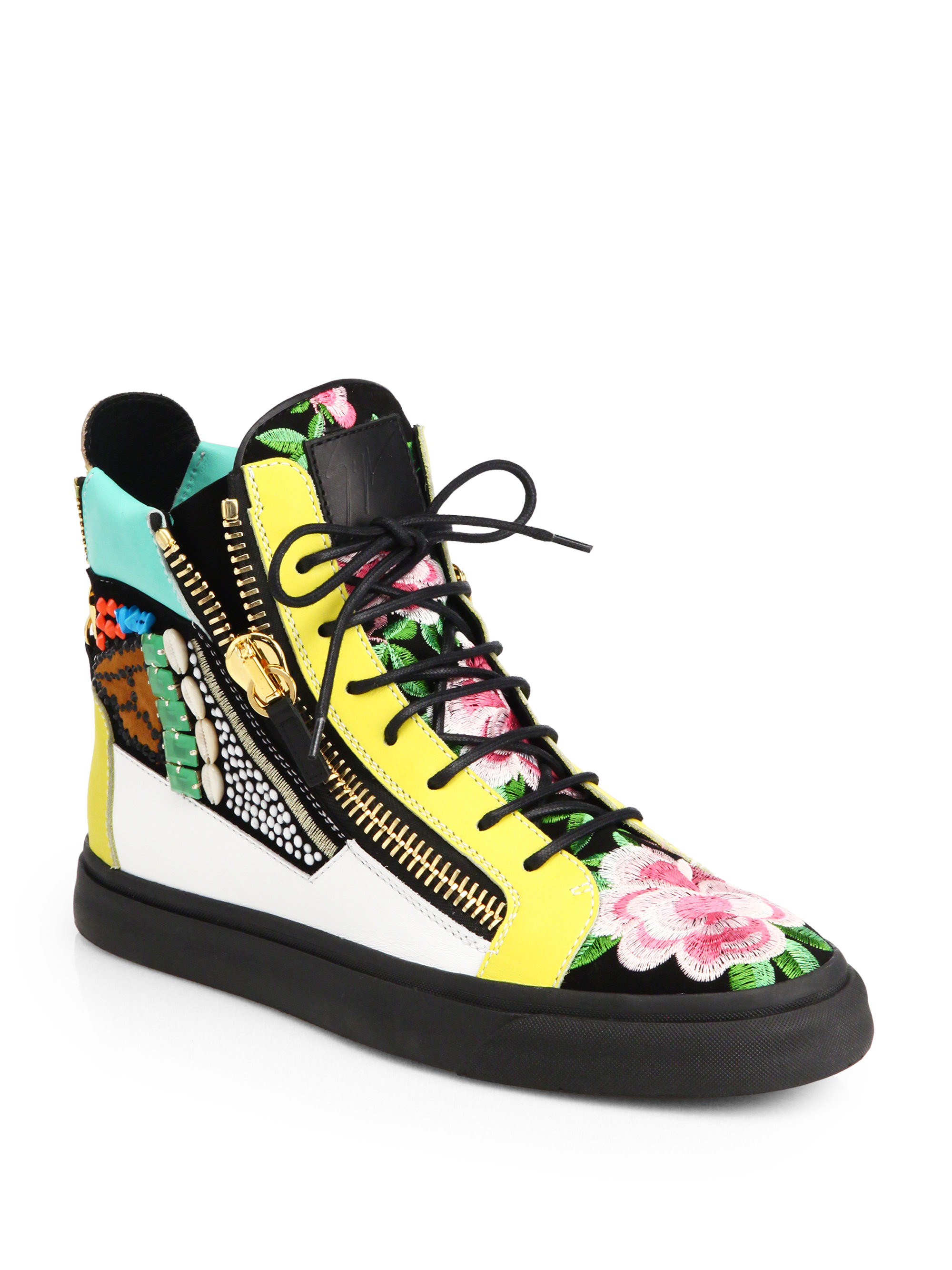 Giuseppe Zanotti Floral Mixed Media High-Top Sneakers for Men - Lyst