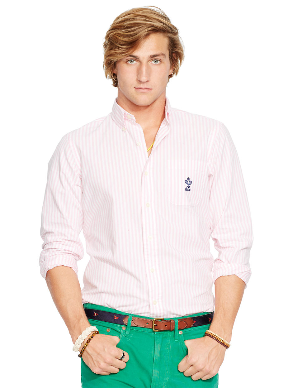 Lyst - Polo Ralph Lauren Striped Oxford Mercer Shirt in Pink for Men