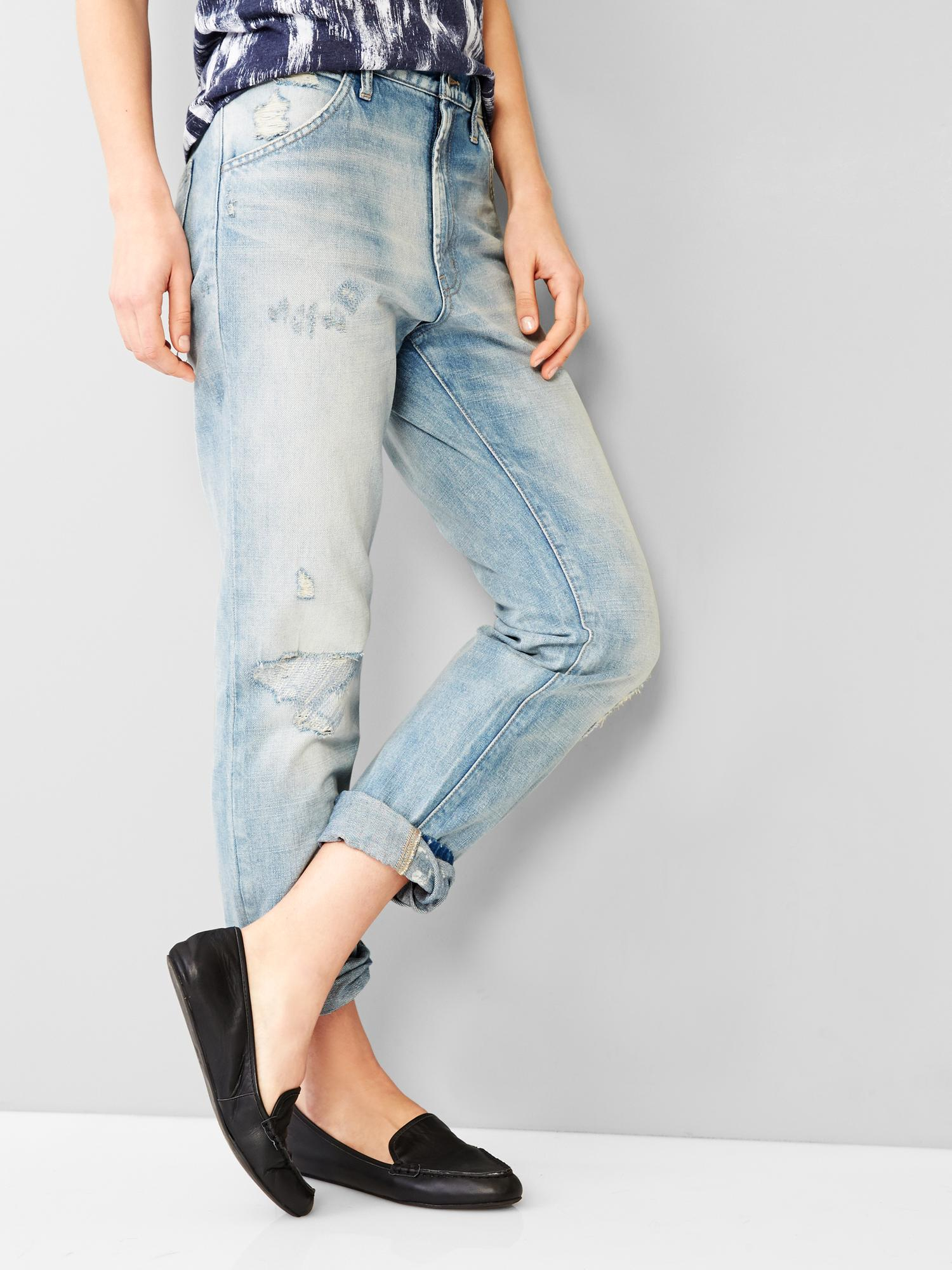 Gap 1969 Destructed Authentic Boyfriend Jeans in Blue (destroyed