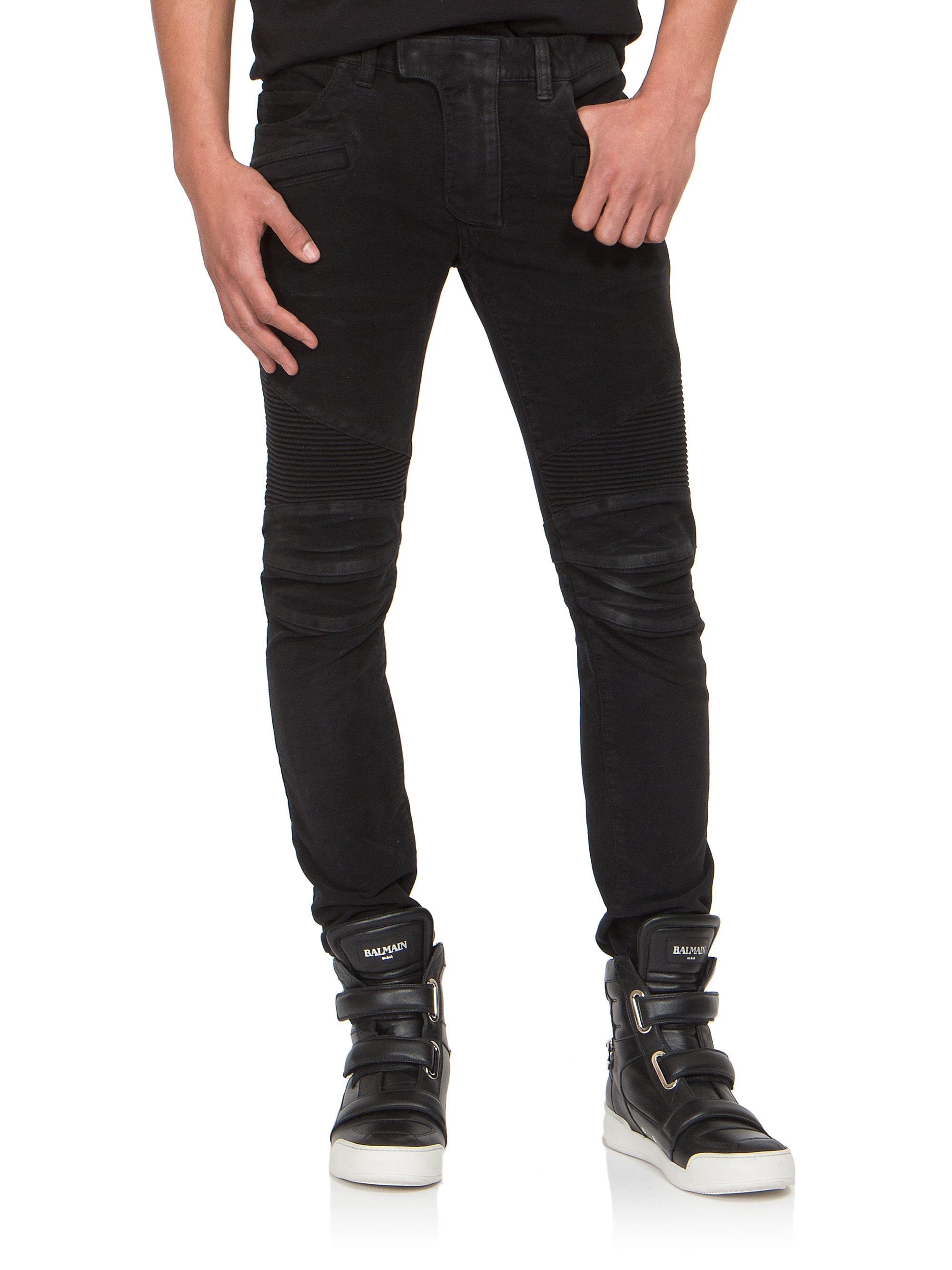 balmain waxed jeans