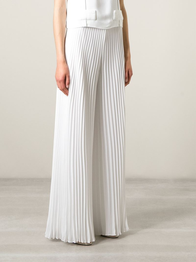 Ralph Lauren Black Label Pleated Wide Leg Trousers in White | Lyst