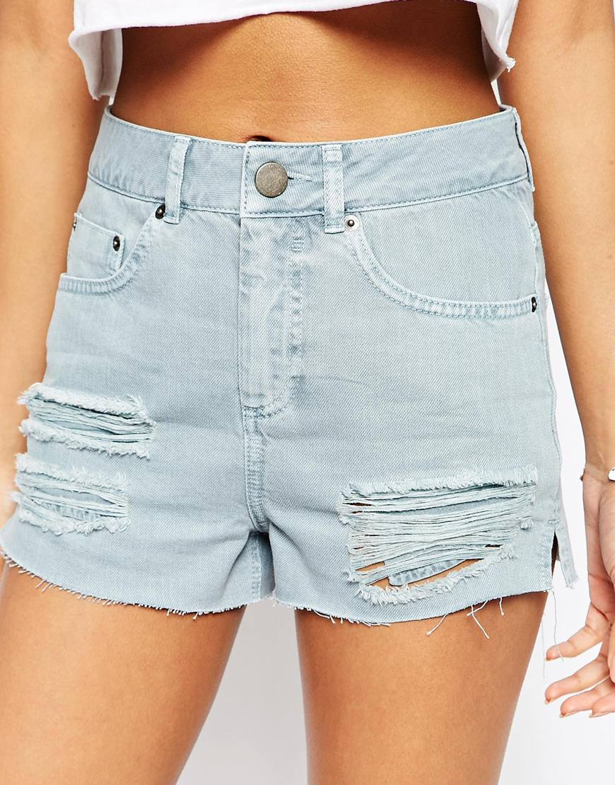 ASOS Denim Side Split Shorts In Sea Blue With Rips Lyst