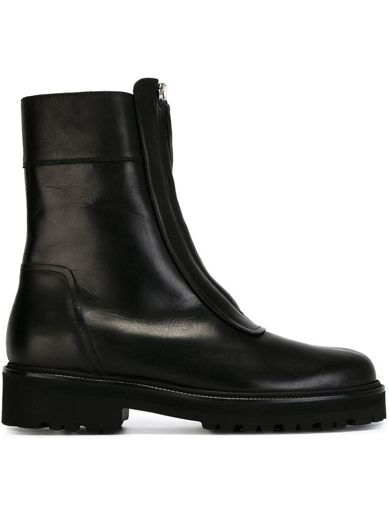MM6 by Maison Martin Margiela Leather Front Zip Boots in Black | Lyst