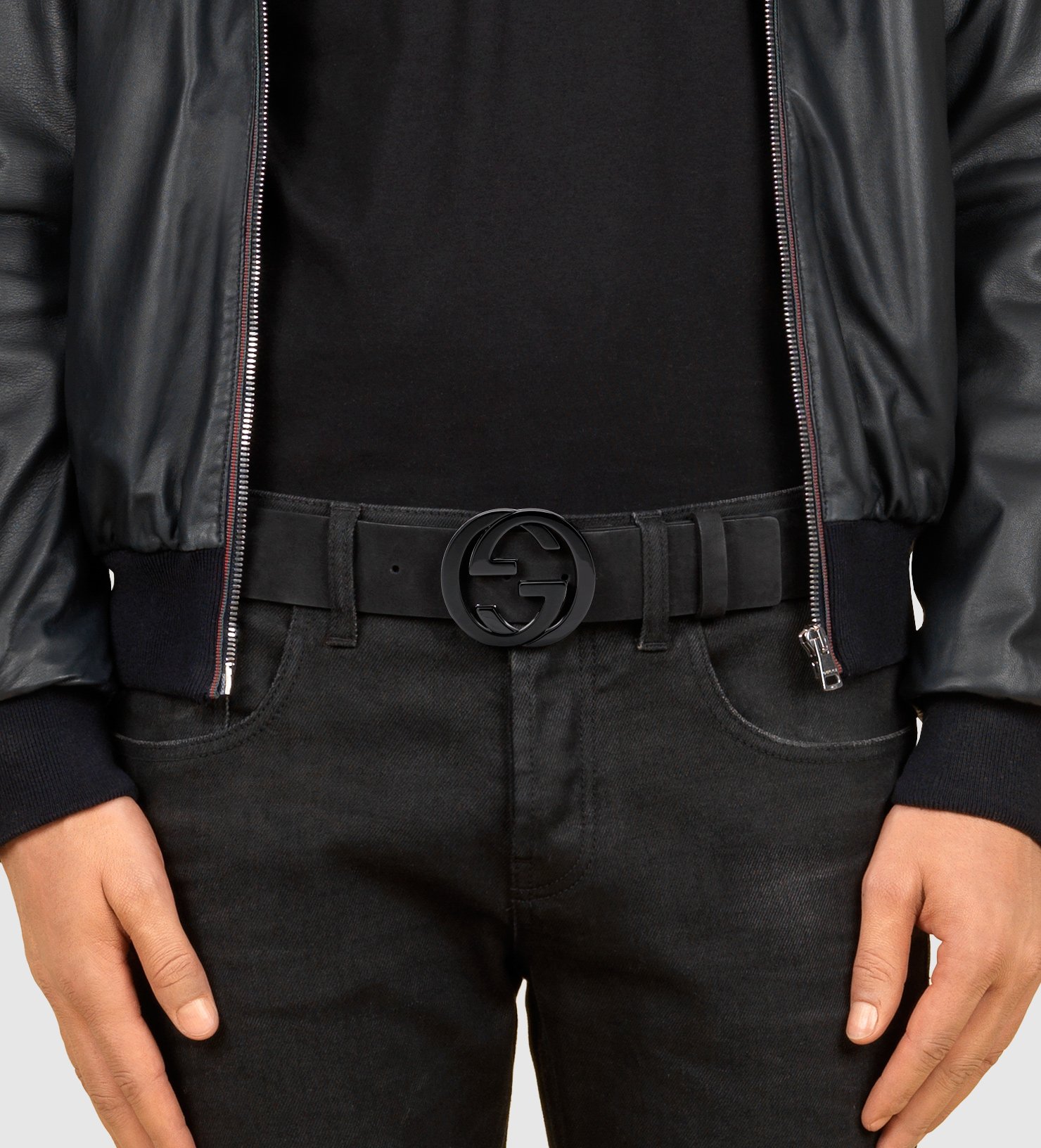 Lyst - Gucci Black Suede Belt With Interlocking G Buckle in Black for Men