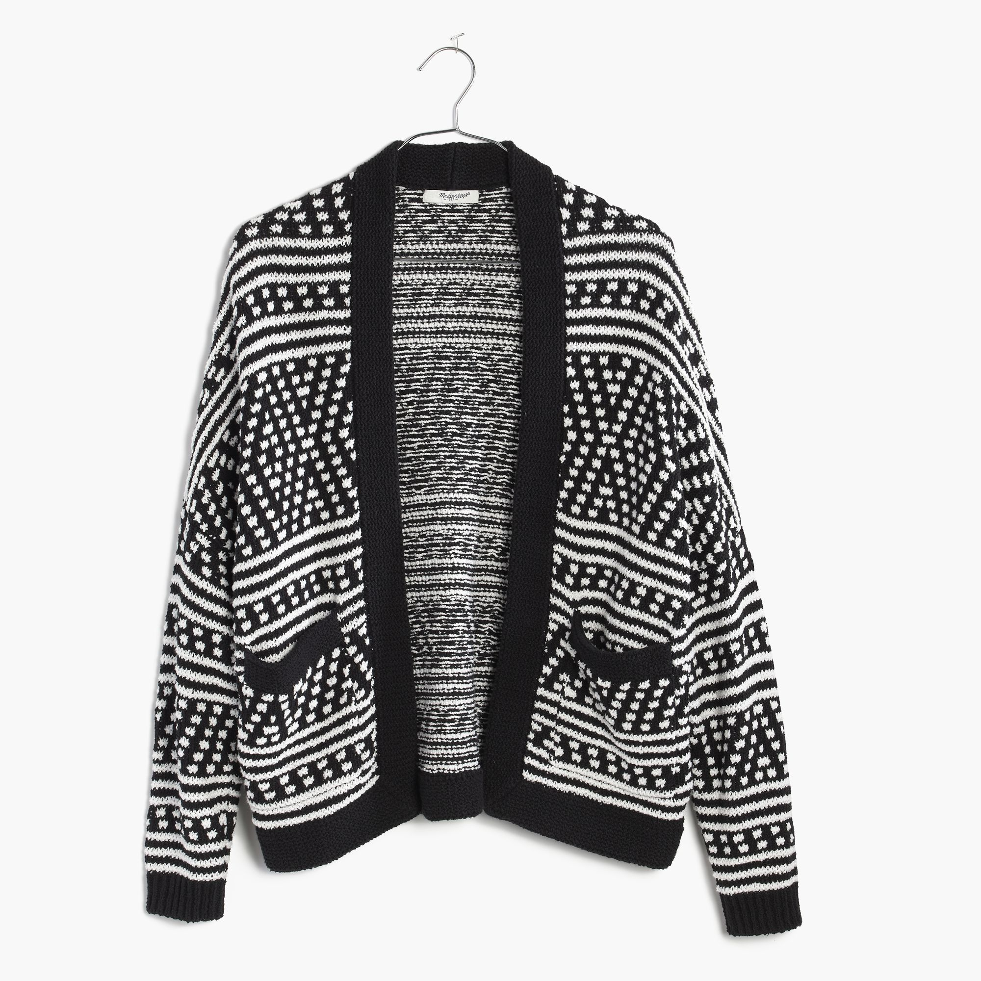 black and white cardigan sweater