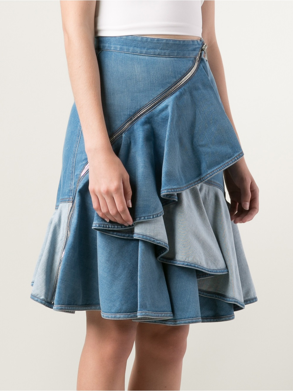 Givenchy Denim Ruffle Skirt in Blue Lyst