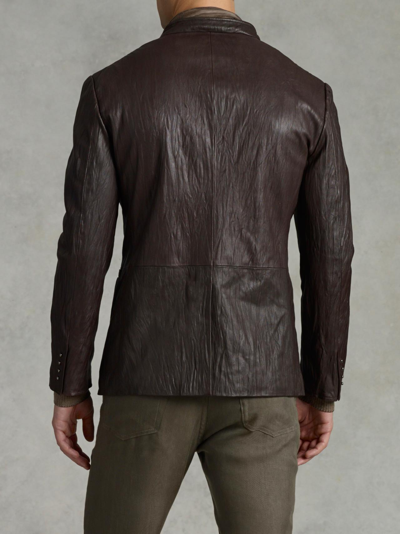 John varvatos Short Collar Leather Jacket in Brown for Men | Lyst