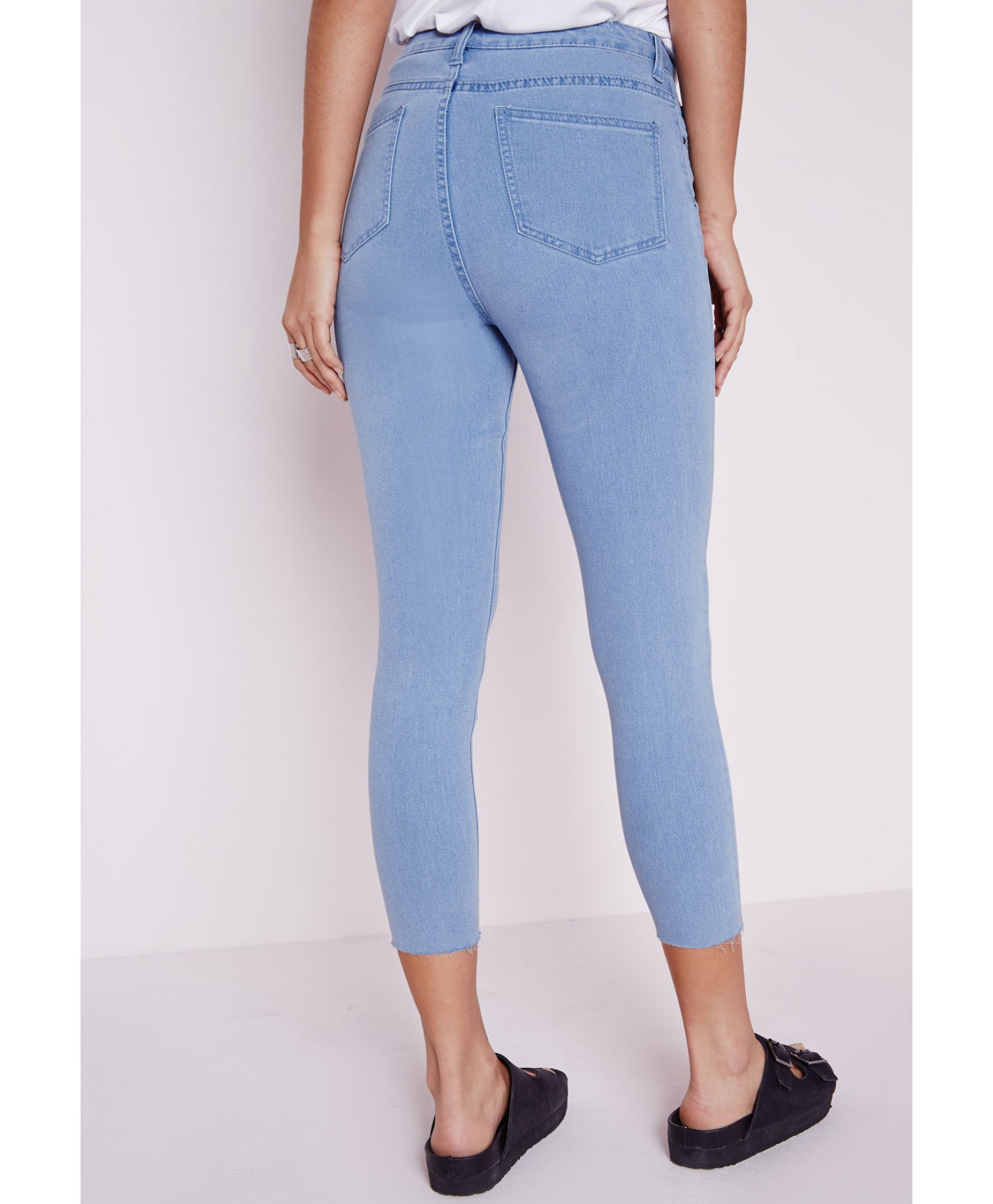 Missguided Cropped High Waist Raw Hem Skinny Jeans in Blue Lyst