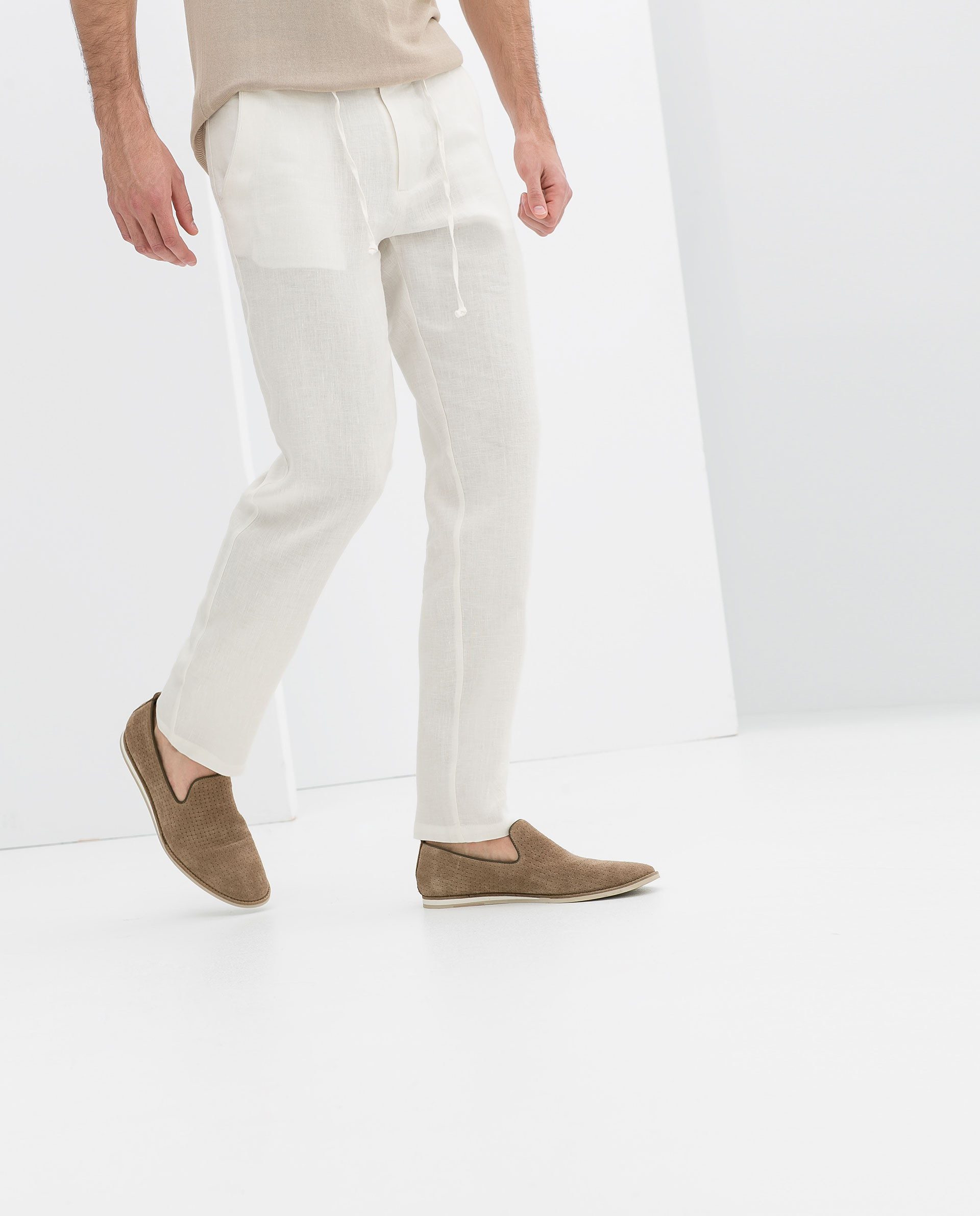 Zara Drawstring Linen Trousers in White for Men | Lyst