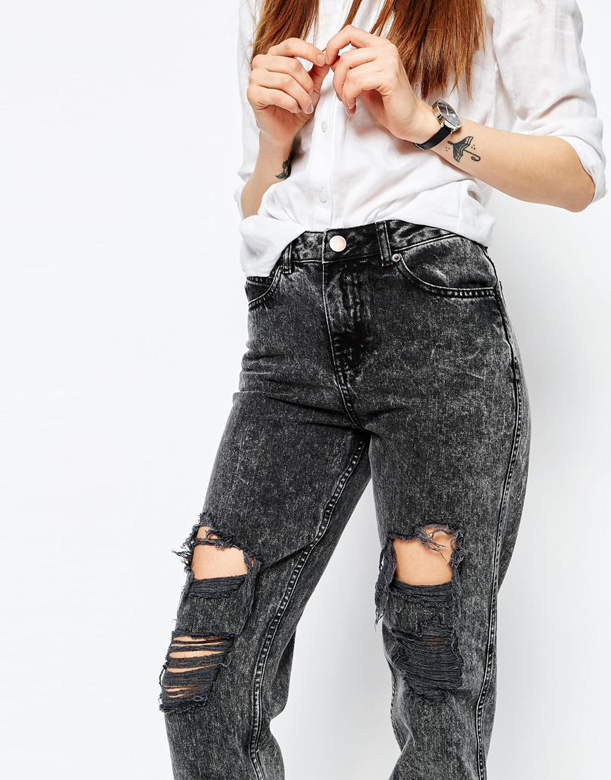 acid wash black mom jeans