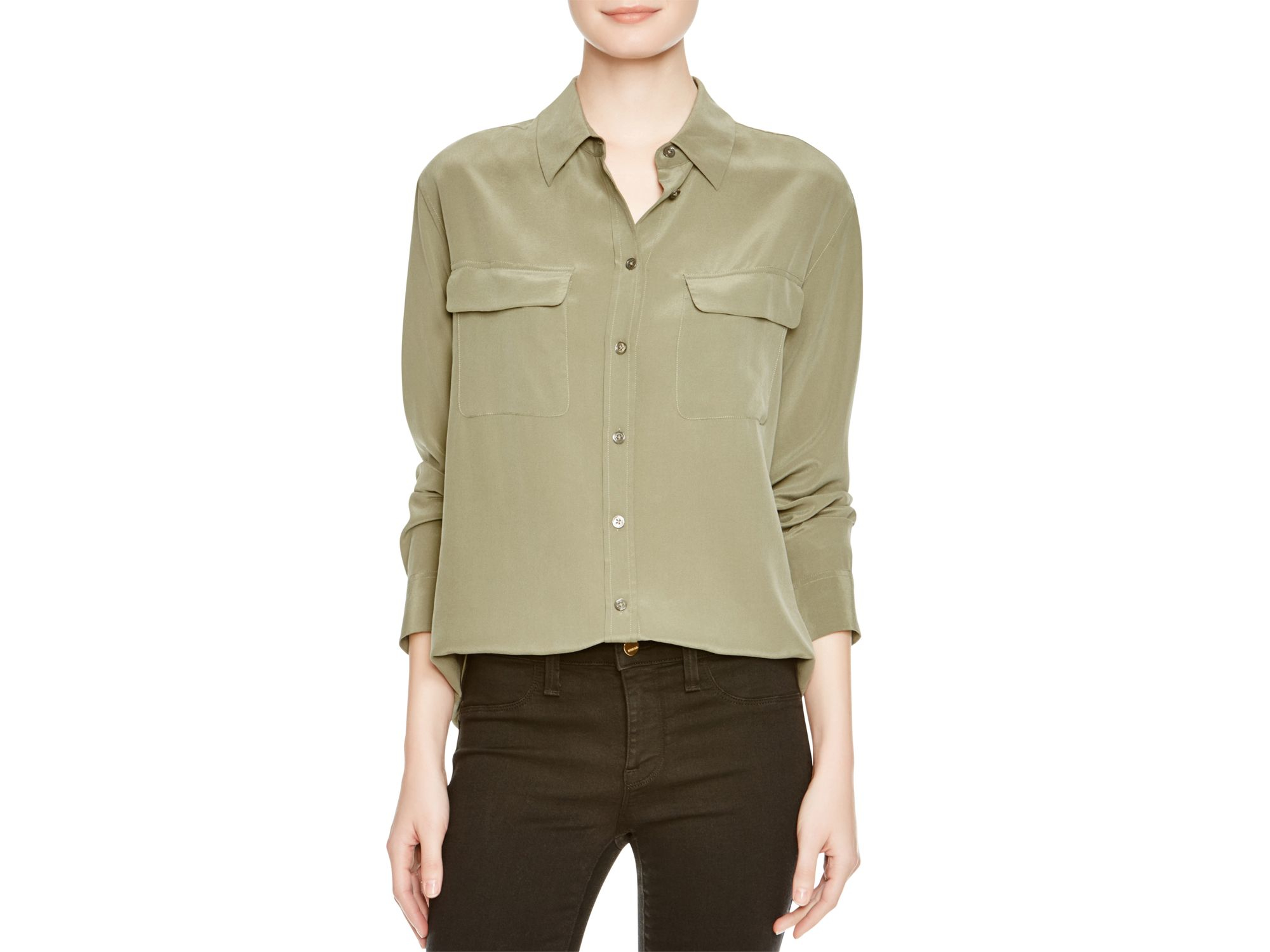 olive green satin blouse