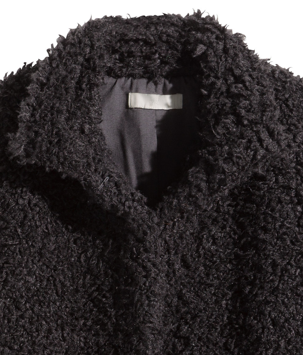 h&m black pile coat