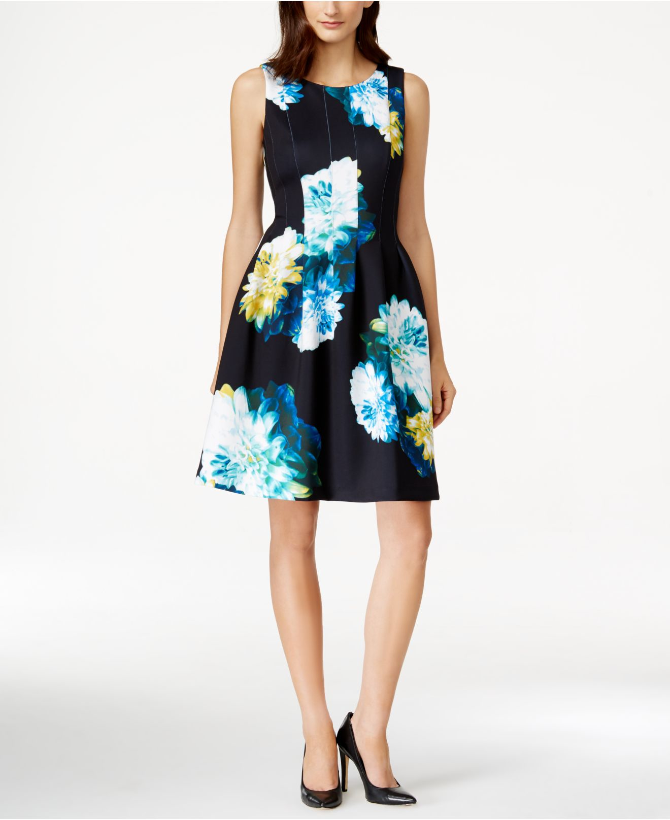 calvin klein fit and flare floral dress