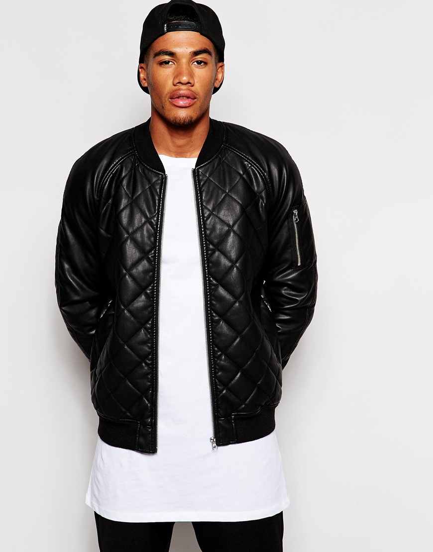 leather quilted bomber jacket