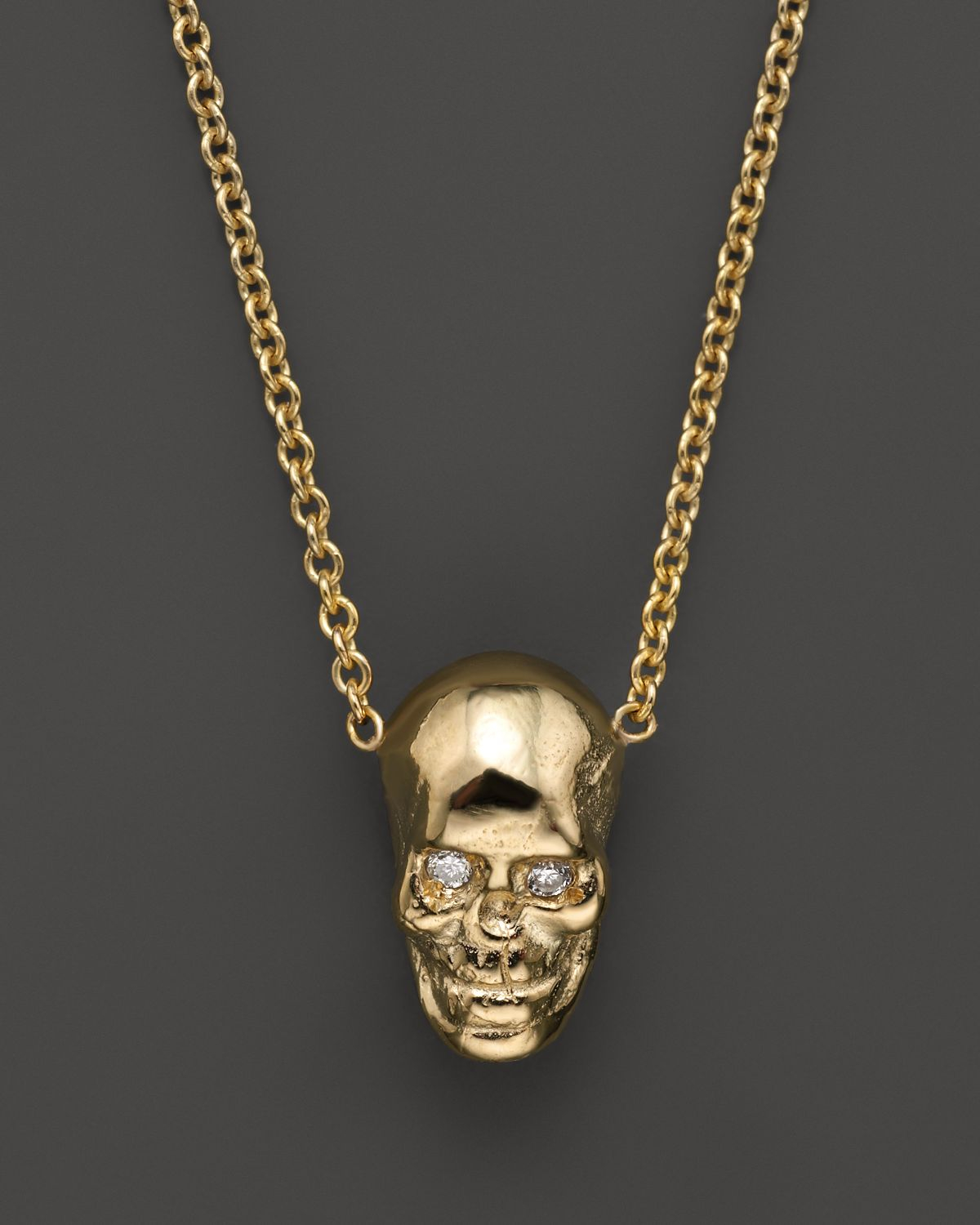 Zoe Chicco Zoë Chicco 14K Yellow Gold Small Diamond Eyes Skull Necklace ...