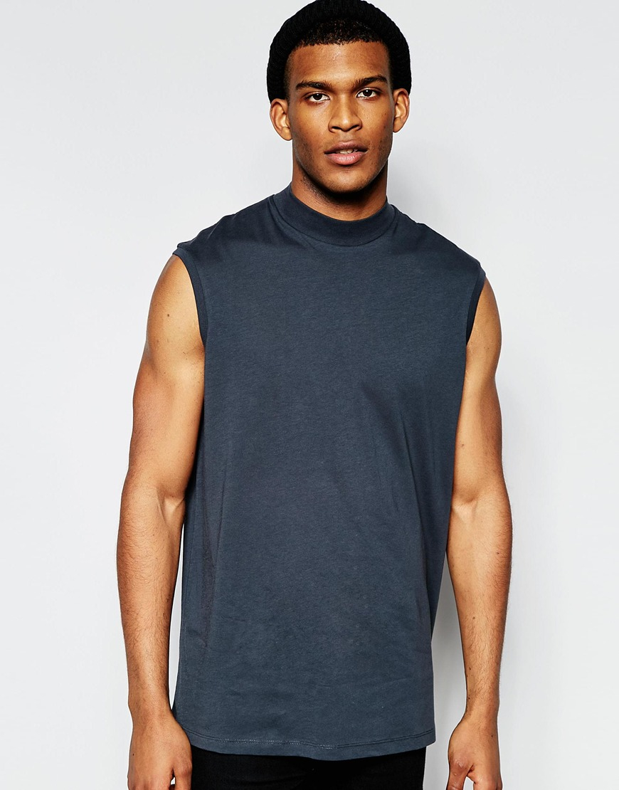 ASOS Cotton Oversized Sleeveless T-shirt With Turtle Neck - Black for ...
